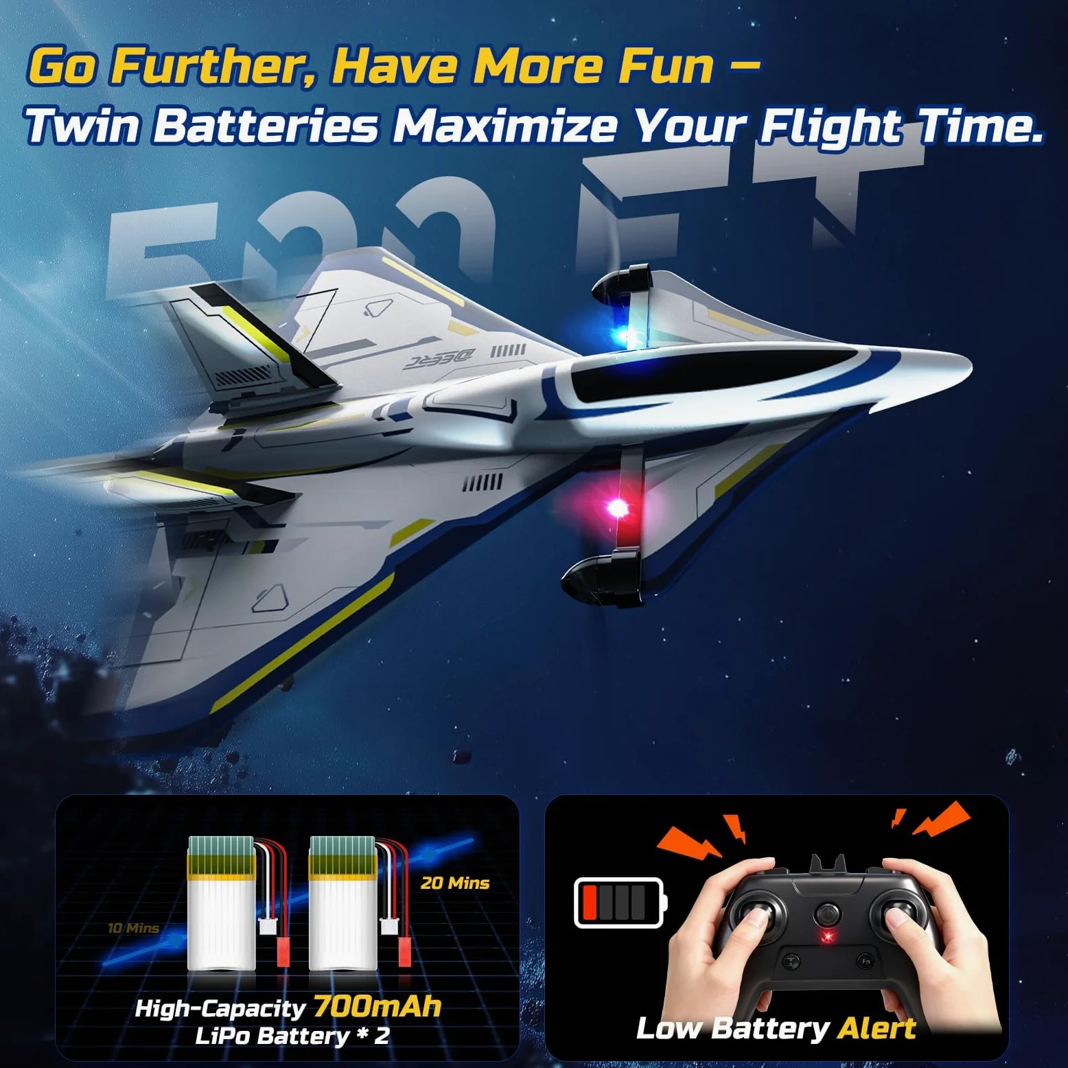 DEERC 4CH Aereo RC brushless Sci-Fi velivolo jet radiocomandato con luci a LED, aliante radiocomandato (RTF), stabilizzatore giroscopio a 6 assi, aliante EPP per adulti ed avanzati