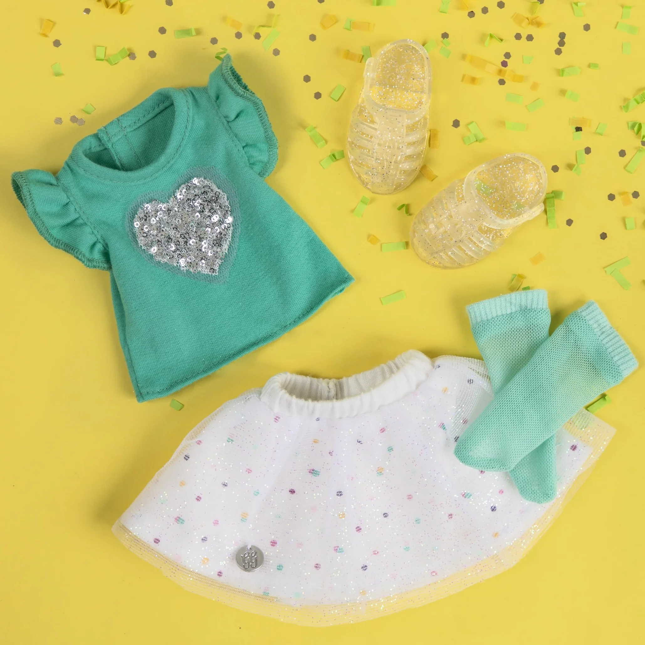 Glitter Girls - Scintillante con stile! - Vestiti per bambole Glitter Girls - Abito con cuore scintillante - Top e gonna con volant - Accessori per bambole da 36 cm - 3 anni +