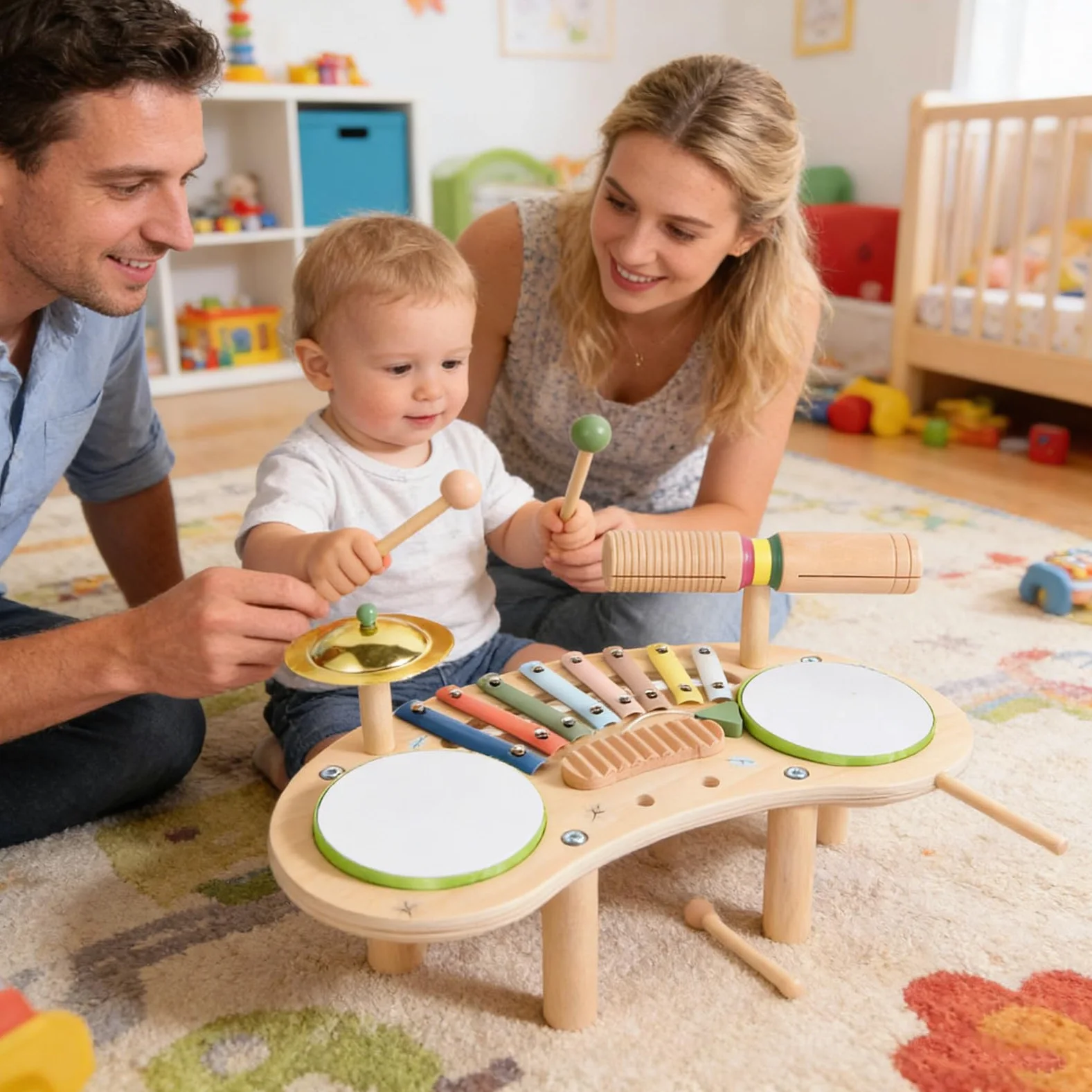 Set Batteria per Bambini in Legno per Bambini | Giocattoli per lo Sviluppo Precoce per Regalo Compleanno Festa Bambini Asilo Scuola Materna Homeschooling