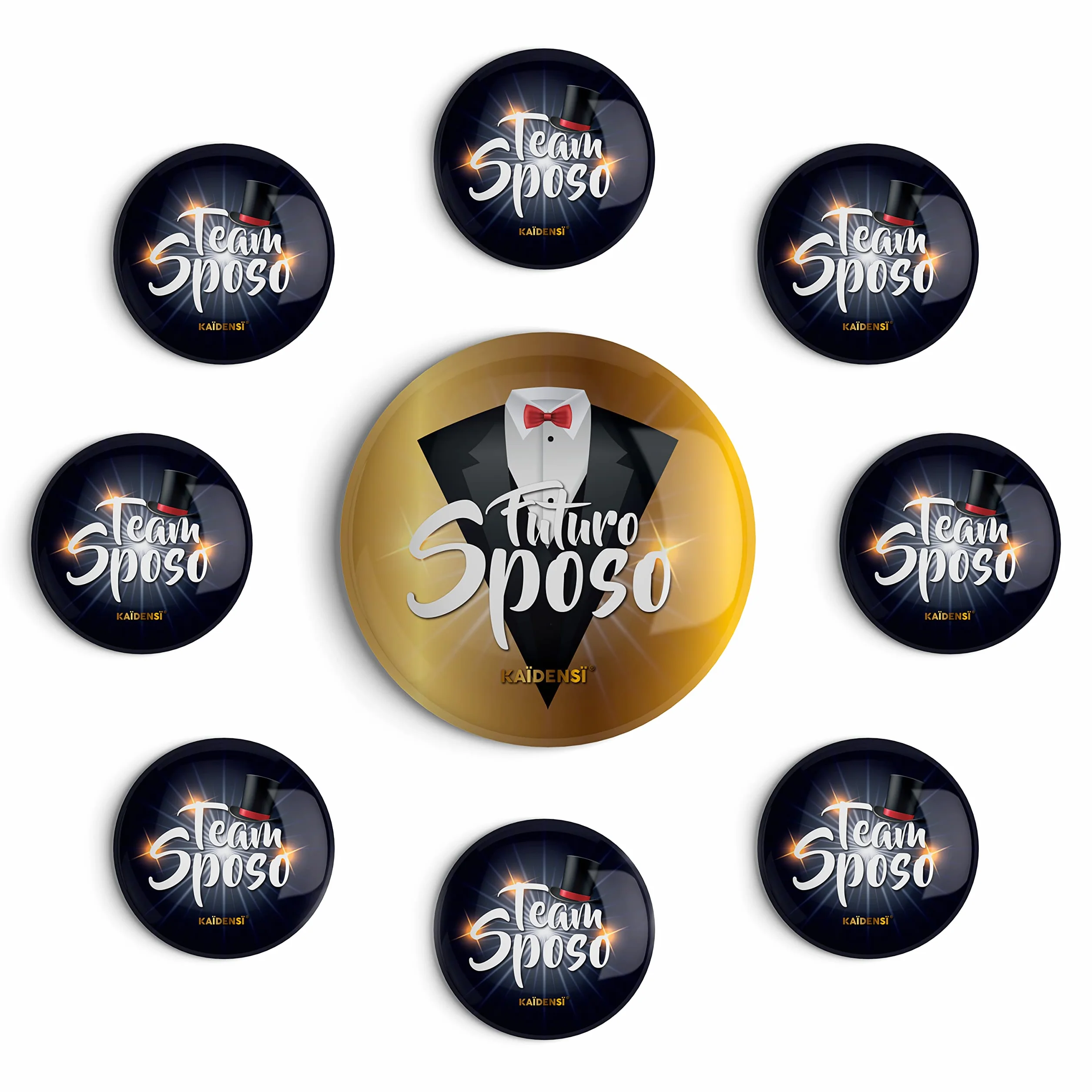 Addio al Celibato Gadget Sposo - Set 9 Spille Team Groom Brillanti - Kit Accessori Originali