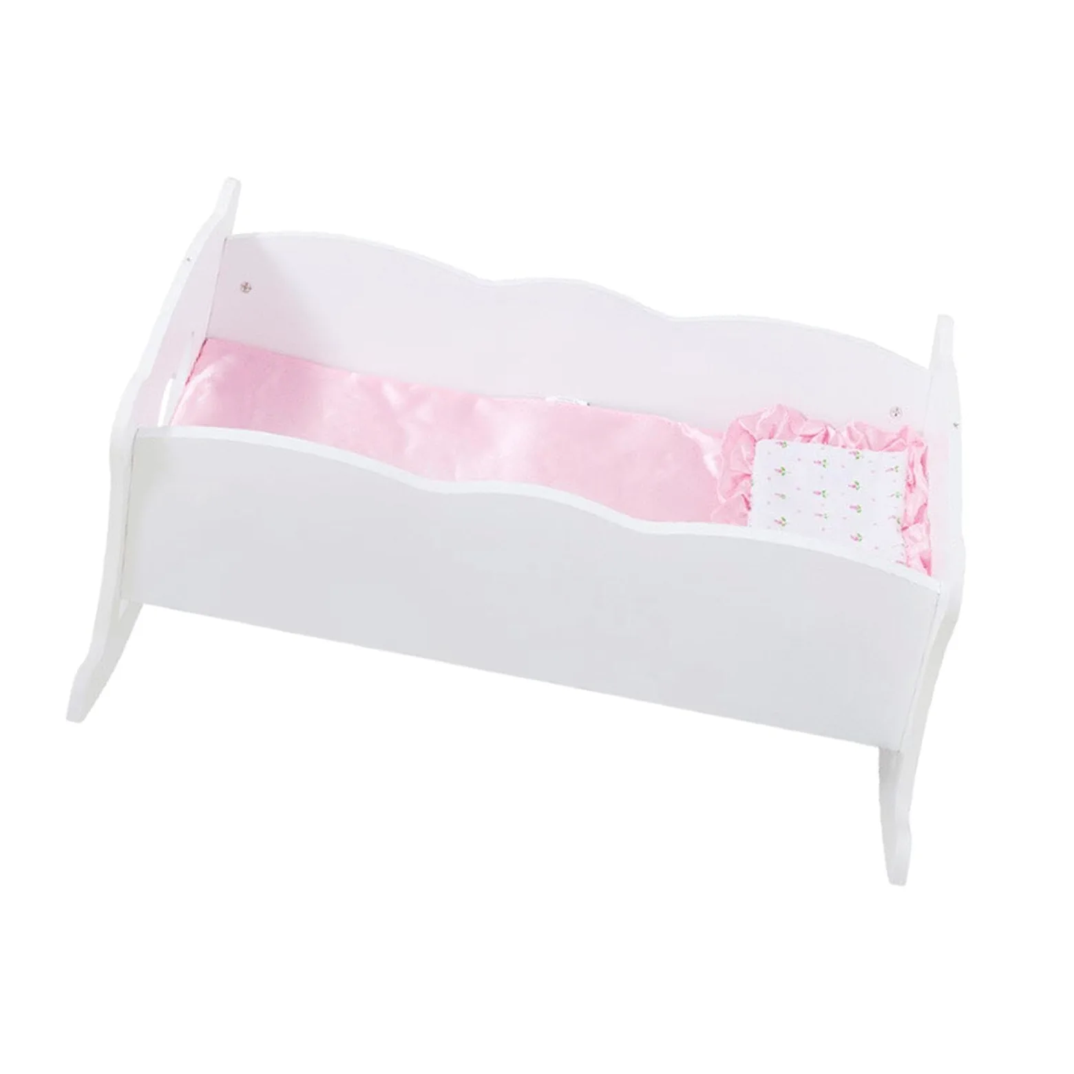 Letto A Dondolo Per Bambole In Legno Bianco | funzione oscillante, cuscino e coperta inclusi, gioco realistico