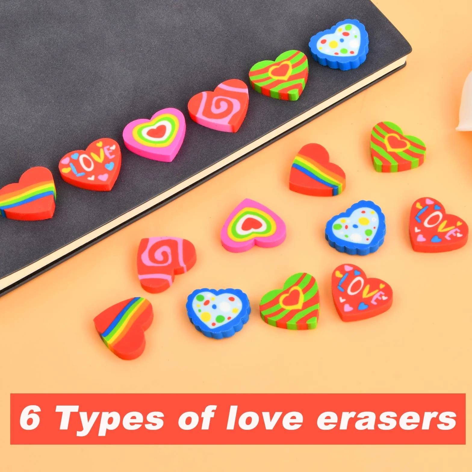 100 Pezzi Gomme da Cancellare per Bambini, a Forma di Amore, Mini Divertenti e Colorate, per Premi Compiti, in Classe, Regali