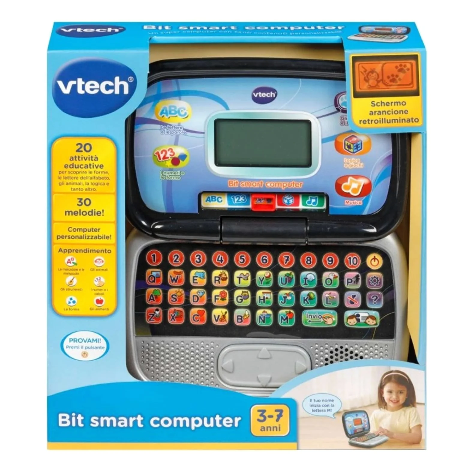 Bit Smart Computer Nero – Computer Educativo Interattivo per Bambini 3-7 Anni, 20 Attività, 30 Melodie, Mouse Integrato, Schermo Retroilluminato, Lingua Italiana, Batterie Incluse