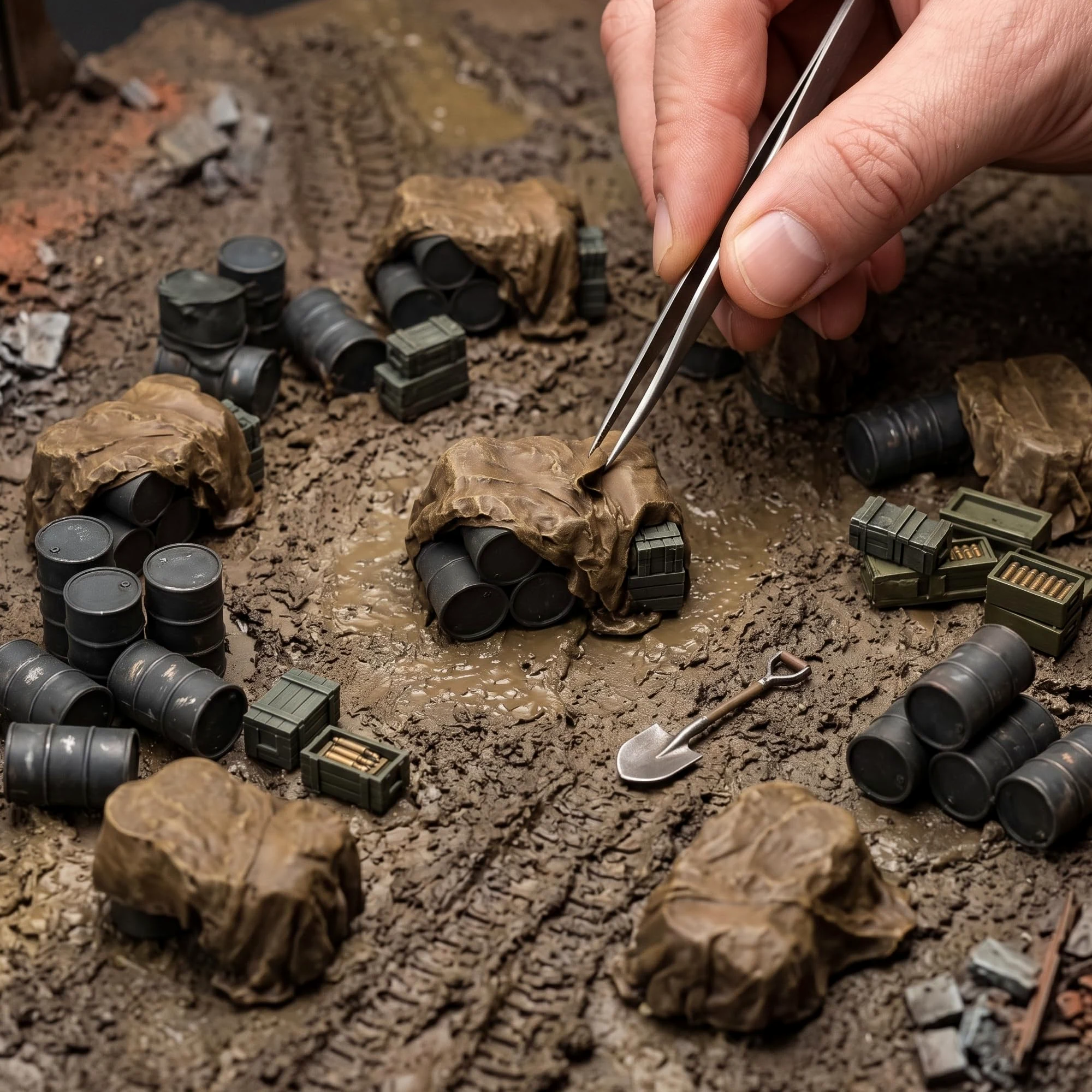 Accessori diorama 1:72 per modellismo militare, modelli statici pre-dipinti, Pacchetto di 16 pezzi, smontati, levigati e pre-colorati
