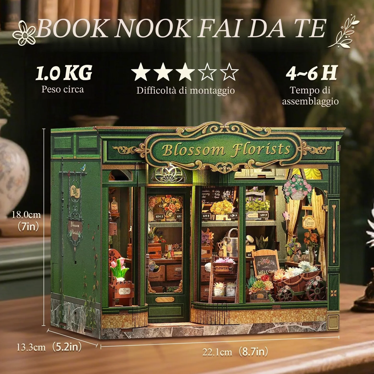 CUTEBEE Book Nook Kit & Casetta Fai da Te: Puzzle 3D Adolescenti/Adulti, Decorazione Libreria/Stanza | Regalo Compleanni/Vacanze (Blossom Florists)