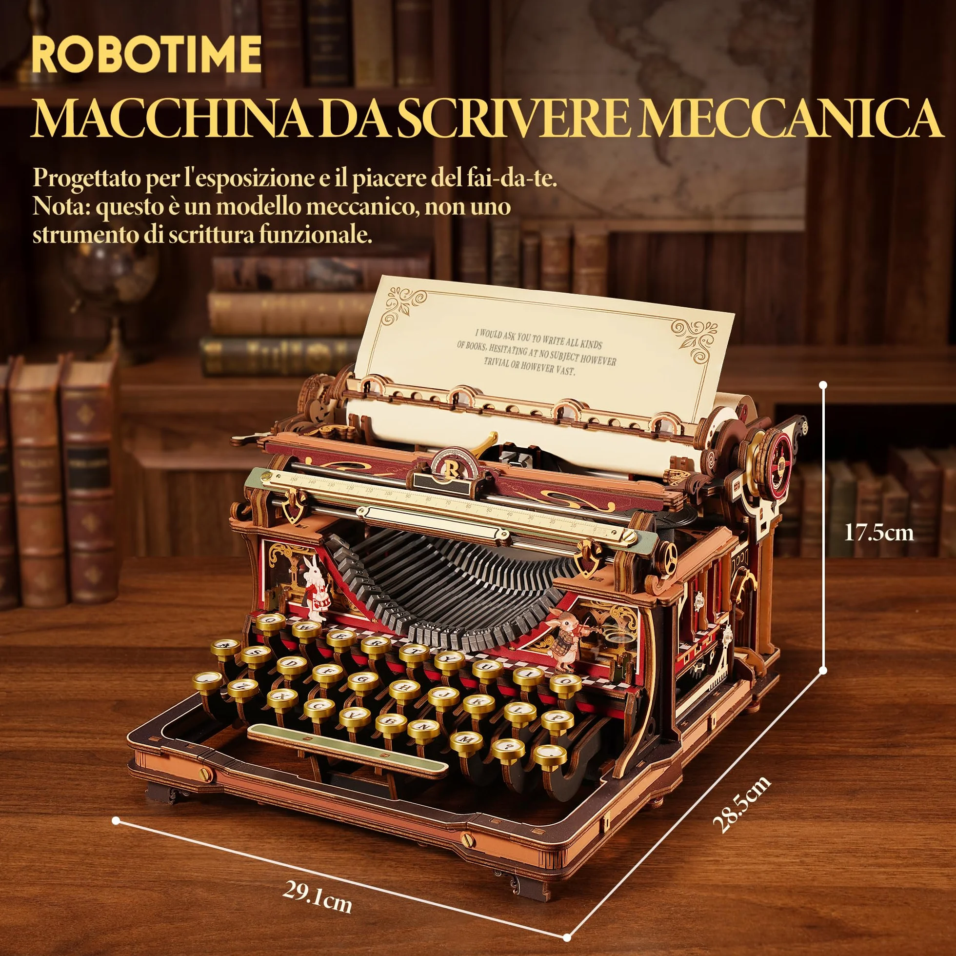 ROBOTIME Puzzle 3D in Legno Macchina da Scrivere - Edizione Fairytale Kit Modellismo Adulti da Costruire, Gioco Meccanico, Decorazione da Scrivania & Regalo, LK703C (Arancione)