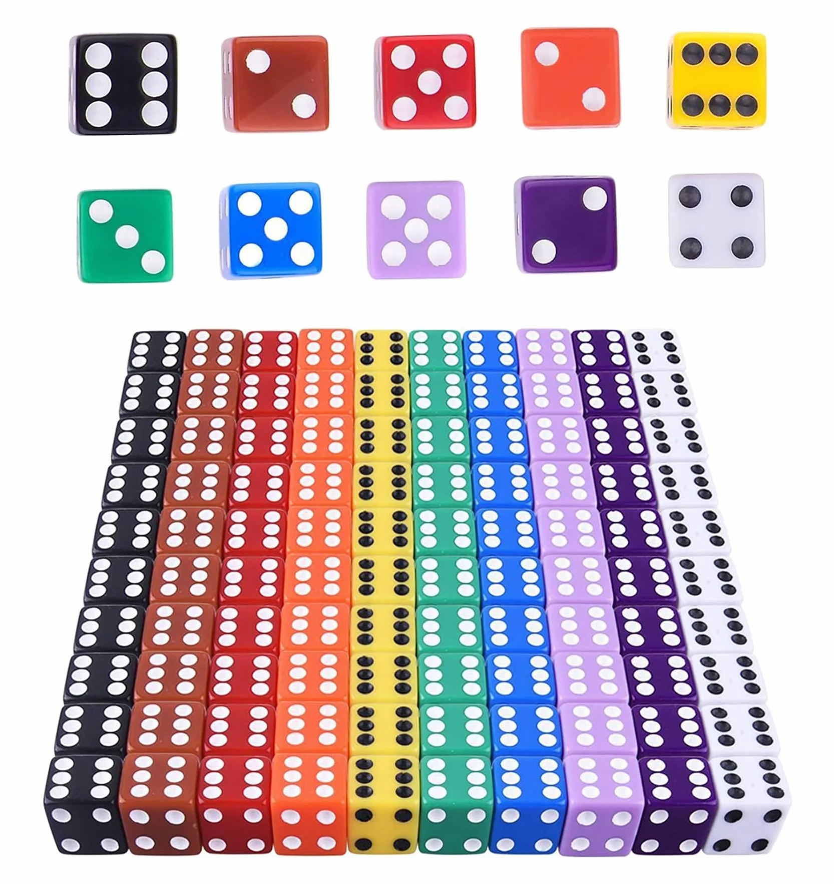 HUAZIZ Set di 100 dadi colorati a 6 facce Dice Game D6 dadi 16 mm per Giochi da Tavolo, Giochi per Set a più Lati