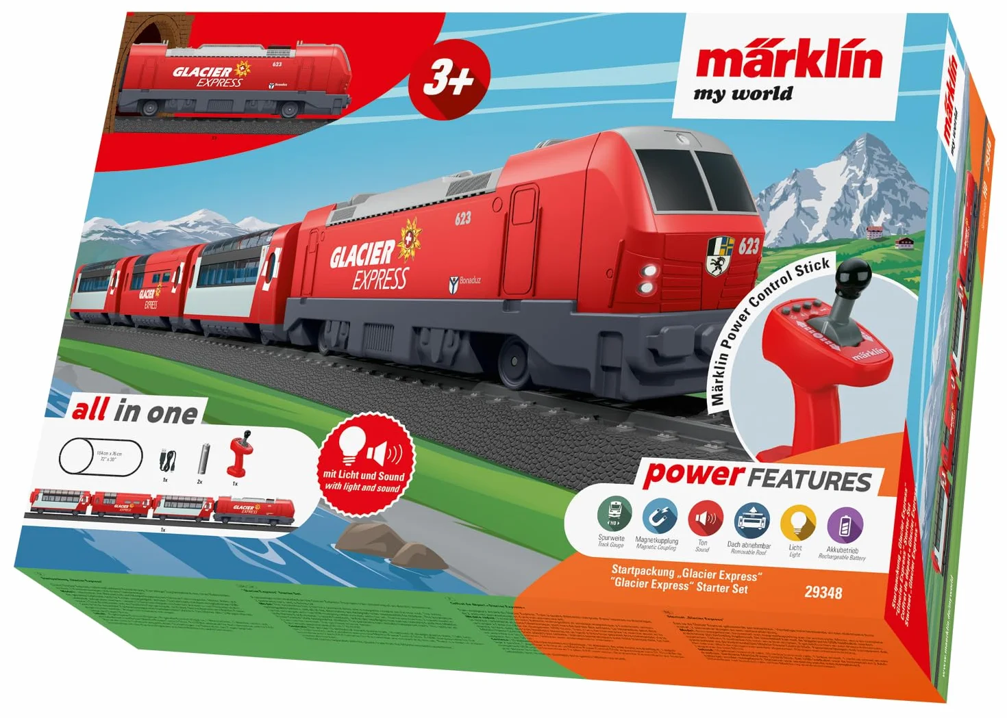 Märklin My World 29348 - Kit iniziale Glacier Express, alimentato a batteria, con cavo di ricarica USB e attacchi magnetici, H0