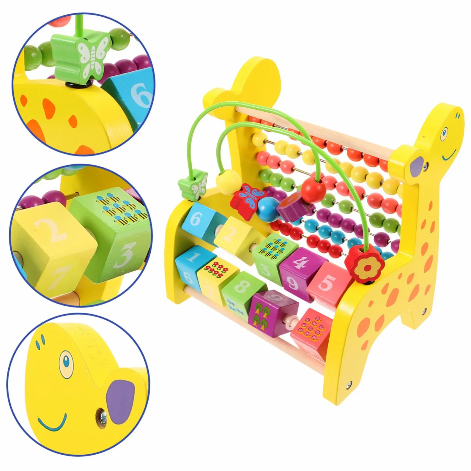 BESTonZON Abaco Giocattolo Giraffa in Legno per Ragazzo Ragazza, 1 Pz | Strumento Didattico per Contare, Riconoscimento di Numeri, Figure e Colori, per Ragazzo Ragazza
