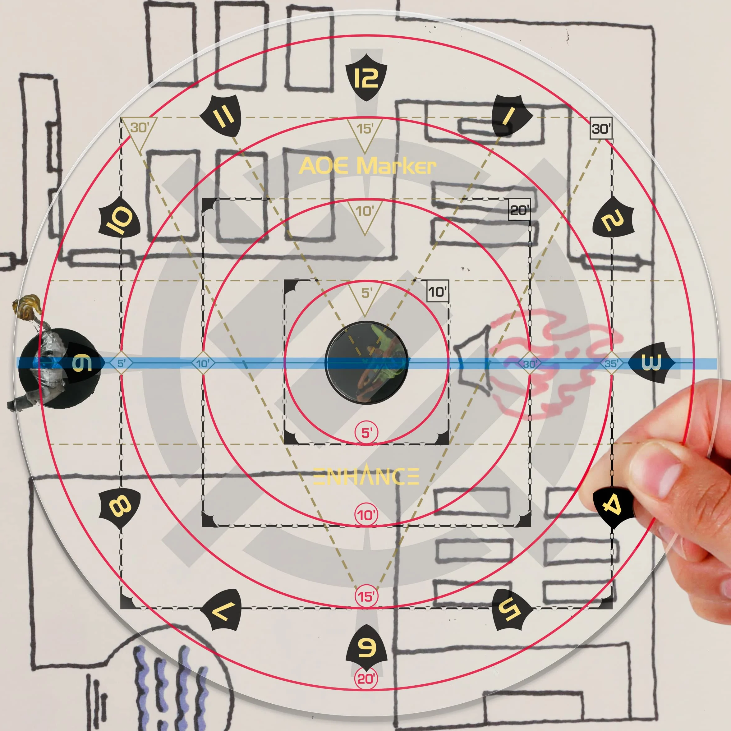 ENHANCE Spell AOE Marker per Giochi di Ruolo da Tavolo - Modello di Area di Effetto D&D Costruito per Mappe a Griglia da 1 "o Tappetini Senza Griglia - Accessori DND Perfetti per DM