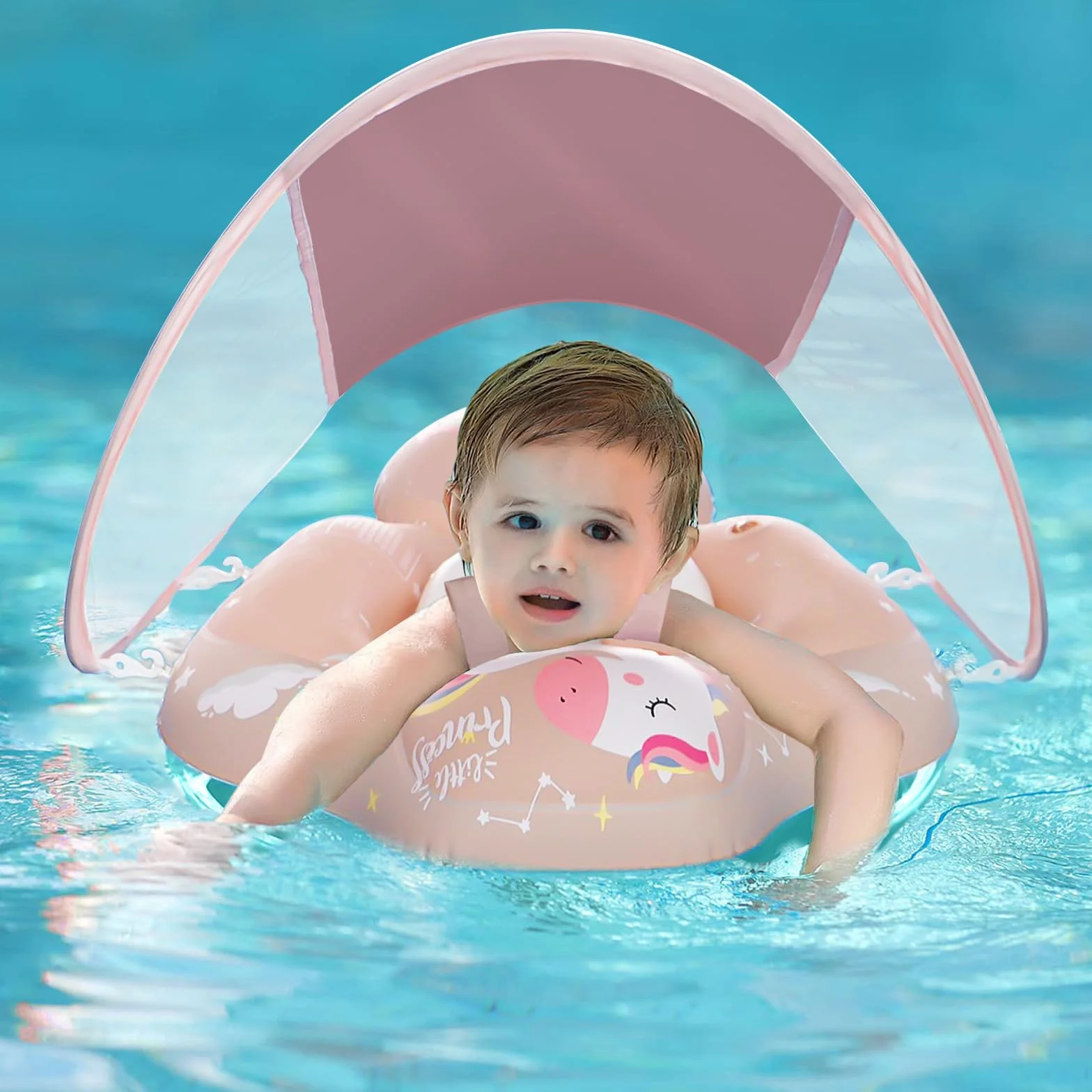 ANSTEN Salvagente Neonato, Salvagente Neonato 3-72 Mesi Salvagente Bambini 1 Anno Ciambella Neonato Mare Mutandina Gonfiabile Float con Parasole