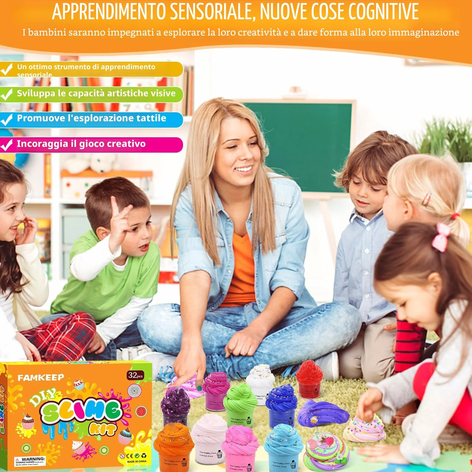 FAMKEEP Fluffy Butter Slime Set, 32 Colori, Putty Giocattoli, Crystal Slime per Bambini, DIY Slime Morbido ed Elasticizzato