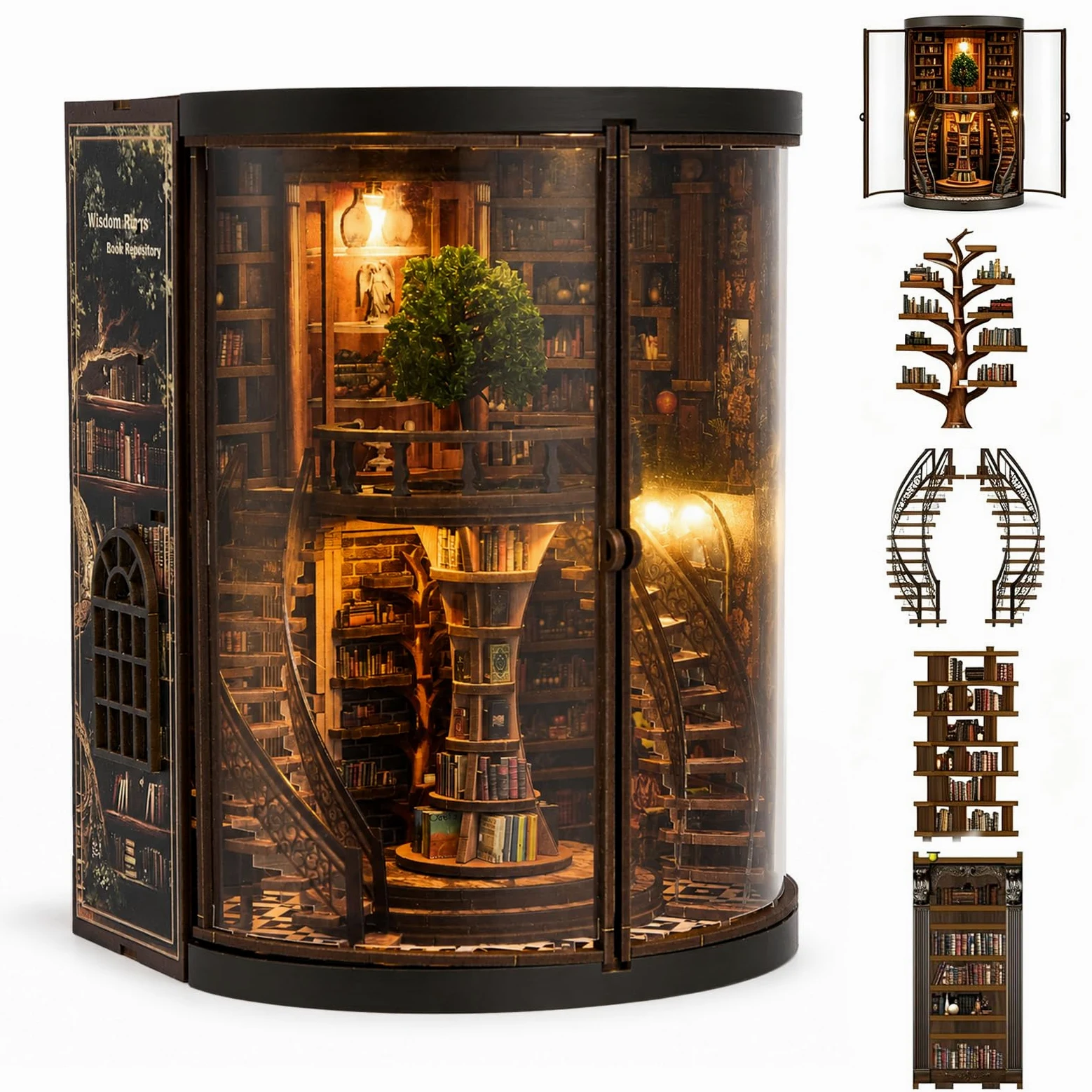 Kit per Angolo del Libro, 3D Fai da Te Miniatura Casa delle Bambole Booknook con Luce LED e Custodia Antipolvere, Supporto per Scaffale dei Libri, Regalo Creativo per Adolescenti e Adulti