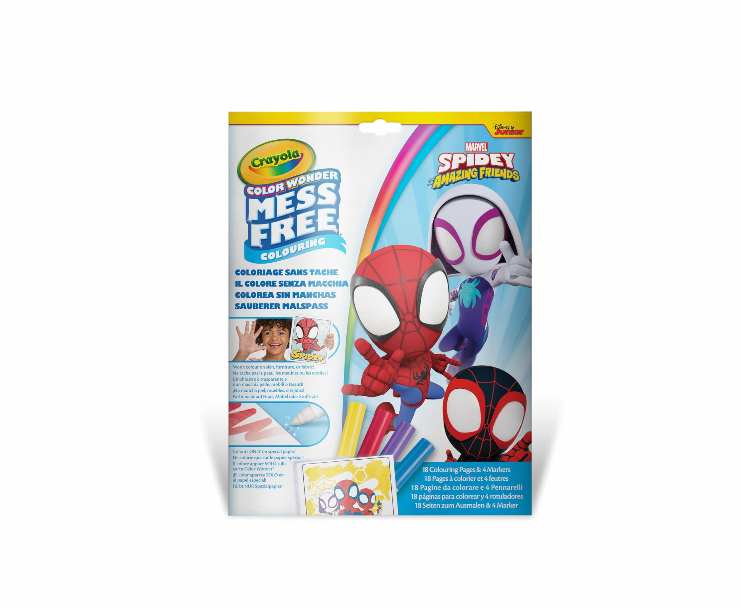 CRAYOLA Color Wonder Spidey Coloring Set 18 Pagine 4 Pennarelli Senza Macchia Attività Creativa Bambini 3-5 Anni
