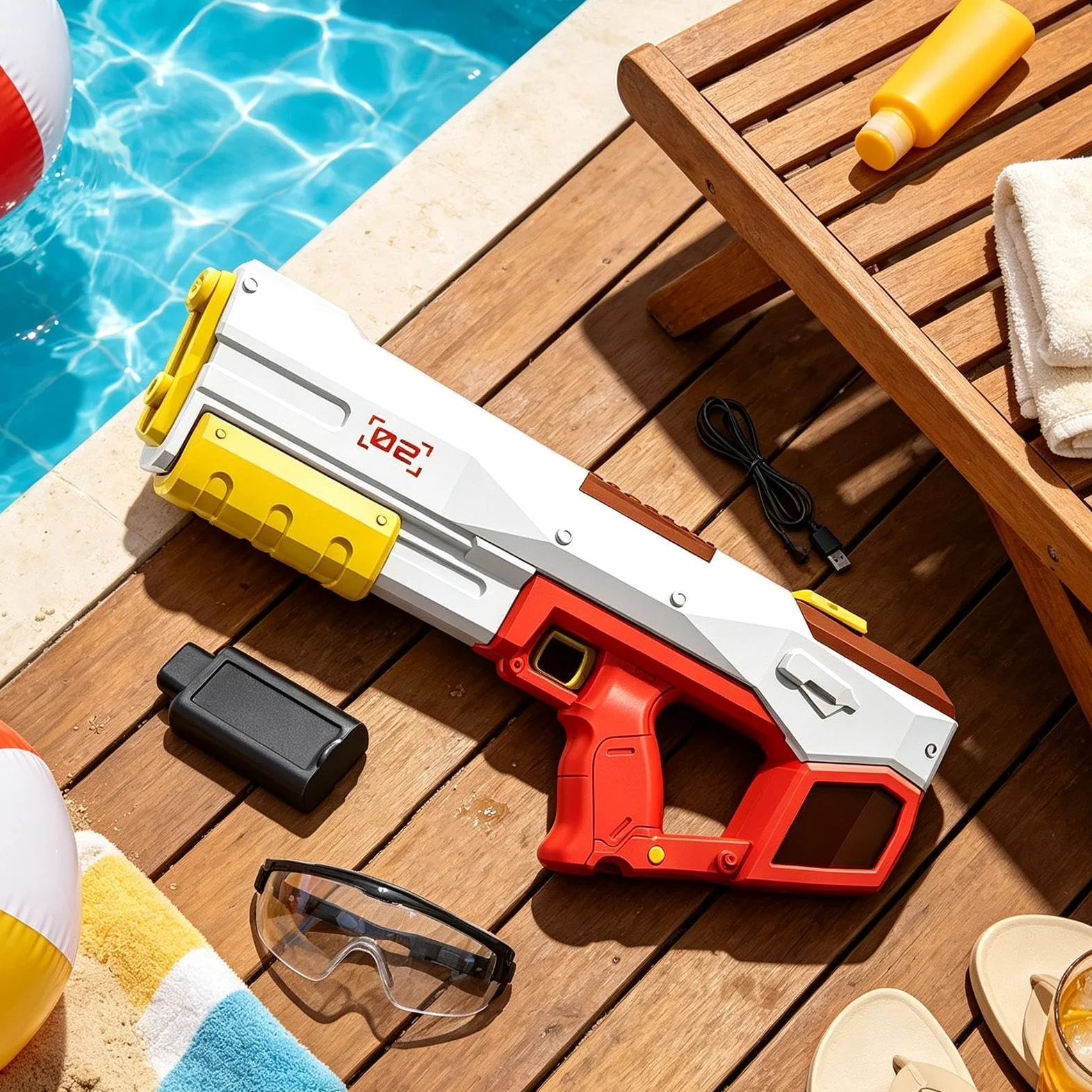 Pistola ad Acqua Elettrico con Serbatoio di Grande Capacità | Giochi d'acqua per piscina esterna per Cortile, Spiaggia, Piscina, Viaggio, Vacanza, , Prato, Campeggio,