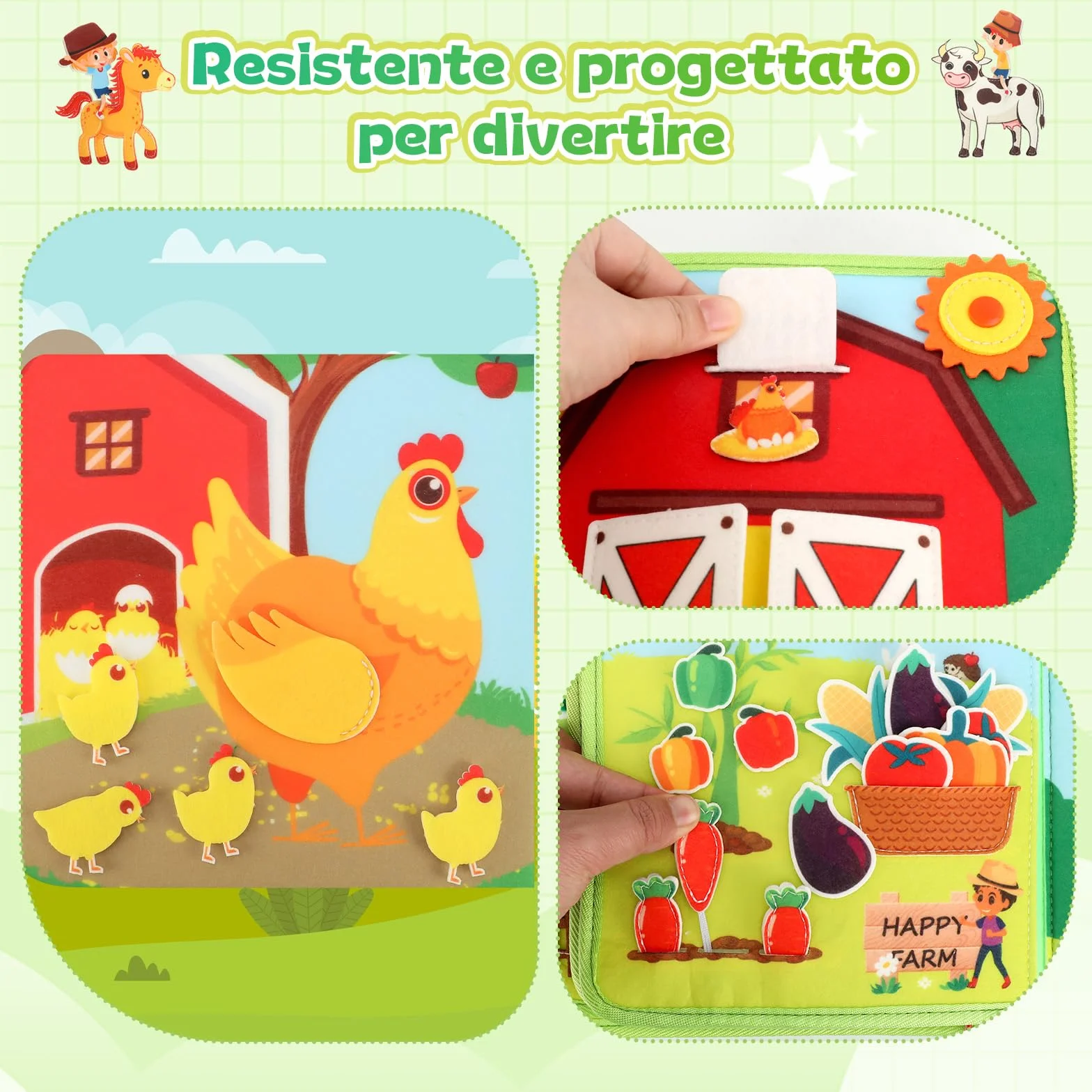 Busy Board Montessori 2 Anni, Giochi per Bambini Fattoria con 25 Attività, Quiet Book Regalo 2-4 Anni Sviluppo Precoce