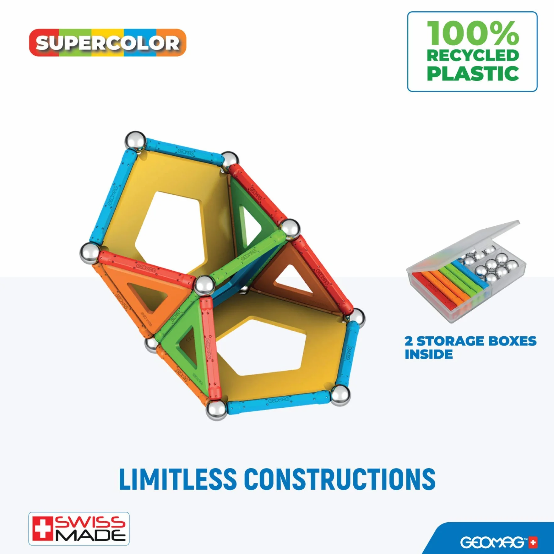 Geomag Supercolor Costruzioni Magnetiche 52 Pezzi Plastica Riciclata