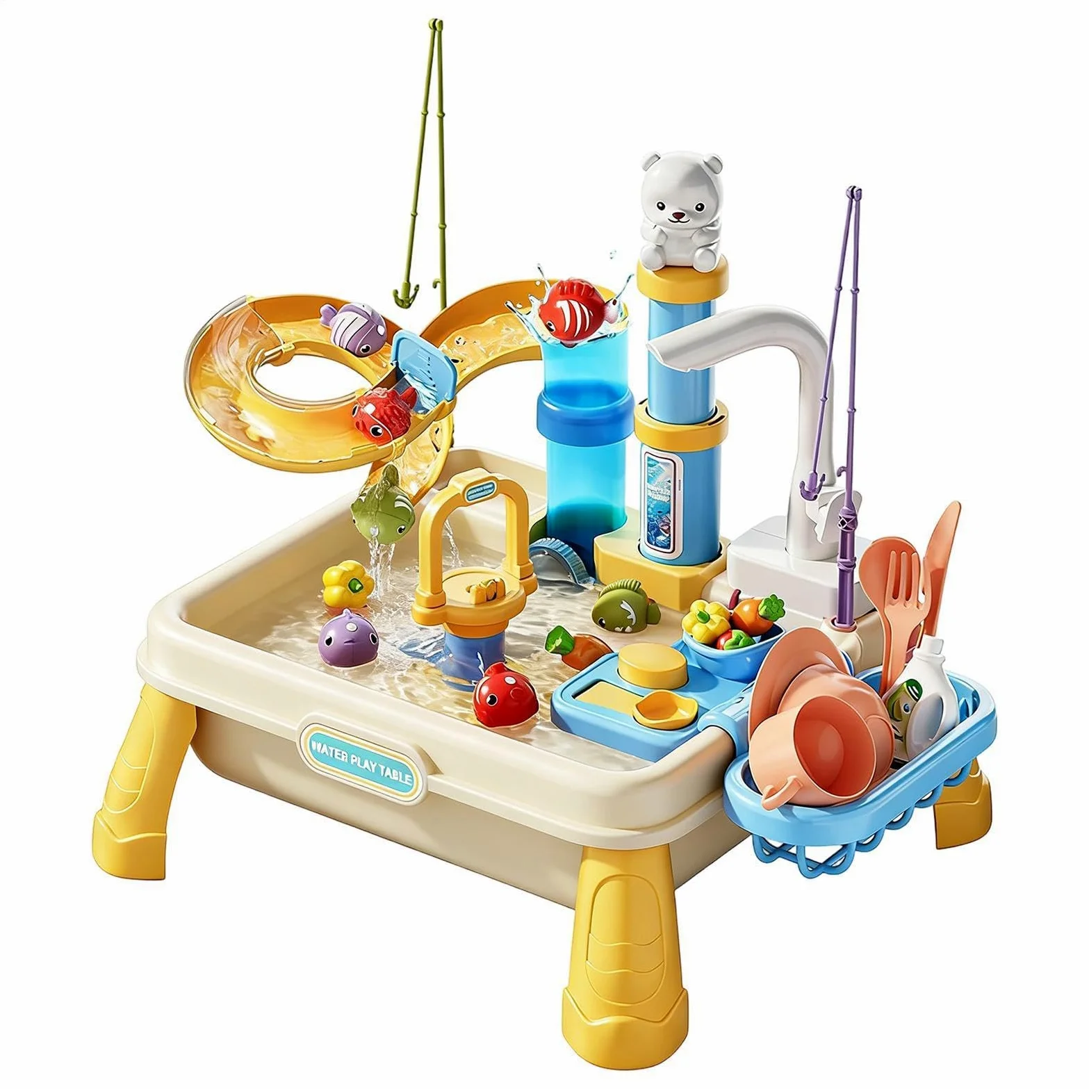 Tavolo d'Acqua da Esterno Attività Sensoriale da Cortile con Pompa | Tavolo Sabbia e Acqua per Bambini 4-8 Anni Cameretta Giardino