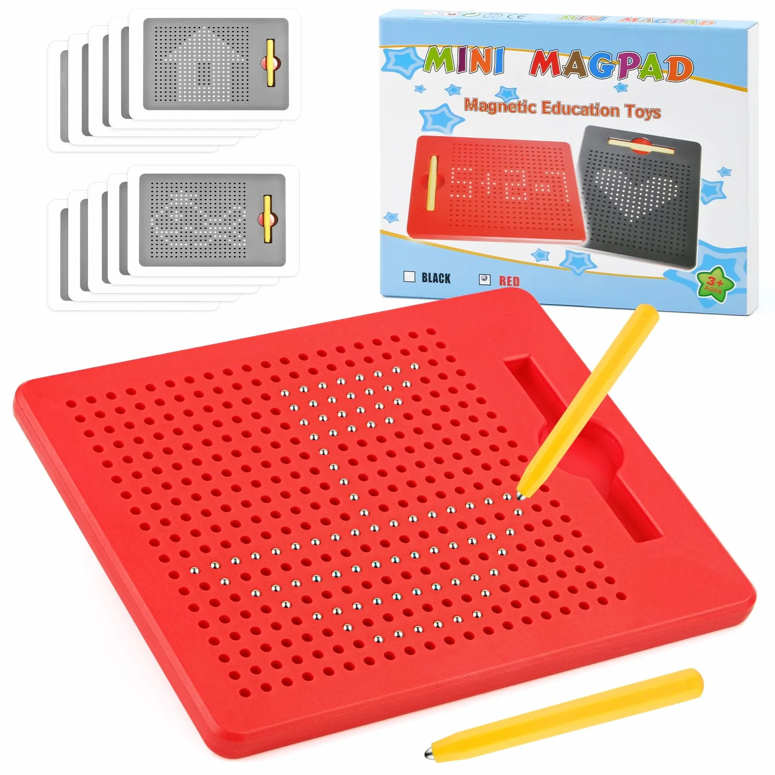yue Magico Gioco Magnetico, Tavolo da Disegno Magnetico con 2 Pezzi Penna Magnetica, da Portare con sé, Bambini Giocattolo Educativo per dai 3 Anni in su, 21.5x17.5 cm, Rosso