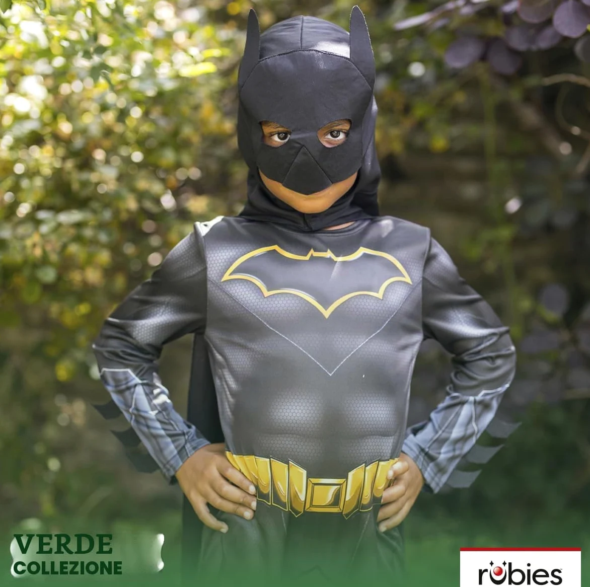 Rubies Costume Batman per bambini, Green Collection, costume sostenibile, tuta con mantello e maschera, ufficiale DC Comics per Halloween, Carnevale, Natale e compleanno, taglia 9-10 anni (134-140 cm)