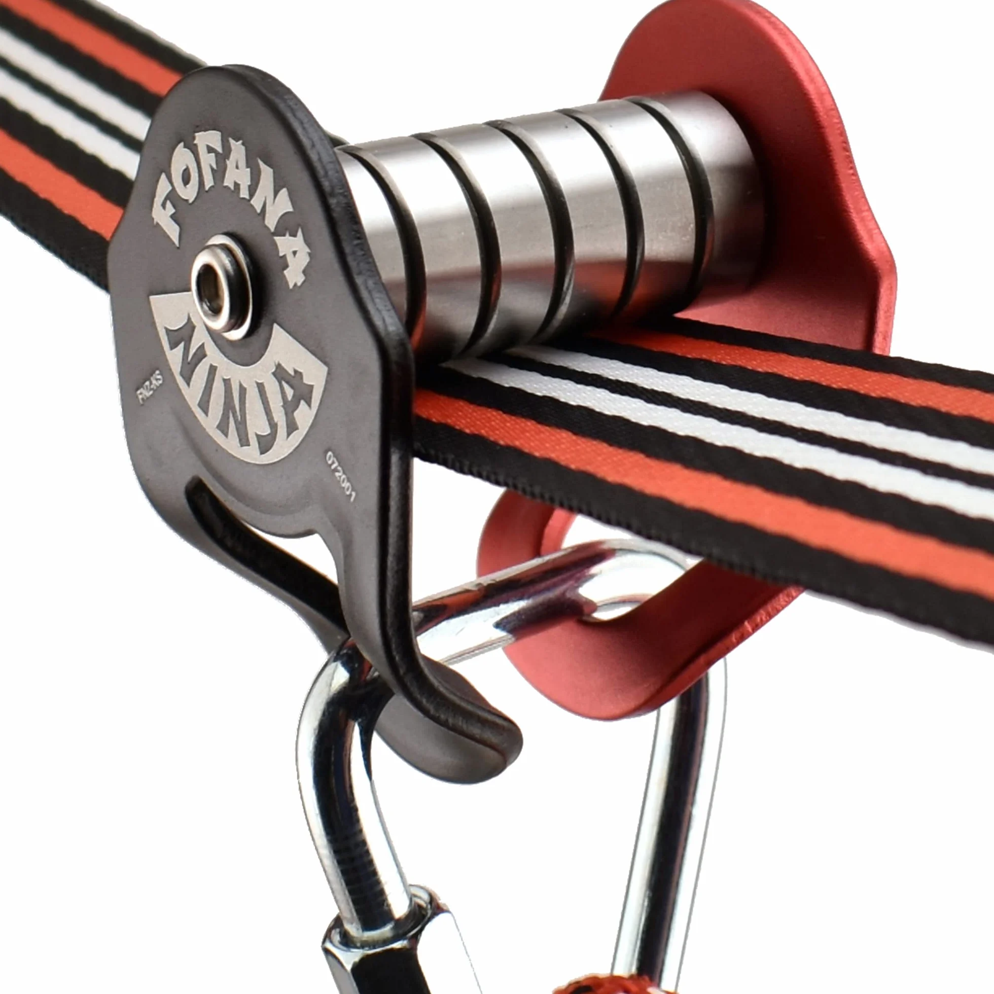Fofana Puleggia zipline per bambini Ninja Slider Slackline - Cursore per puleggia rossa in acciaio inossidabile - trasforma la slackline in una cerniera e un percorso ad ostacoli - Impostazione rapida