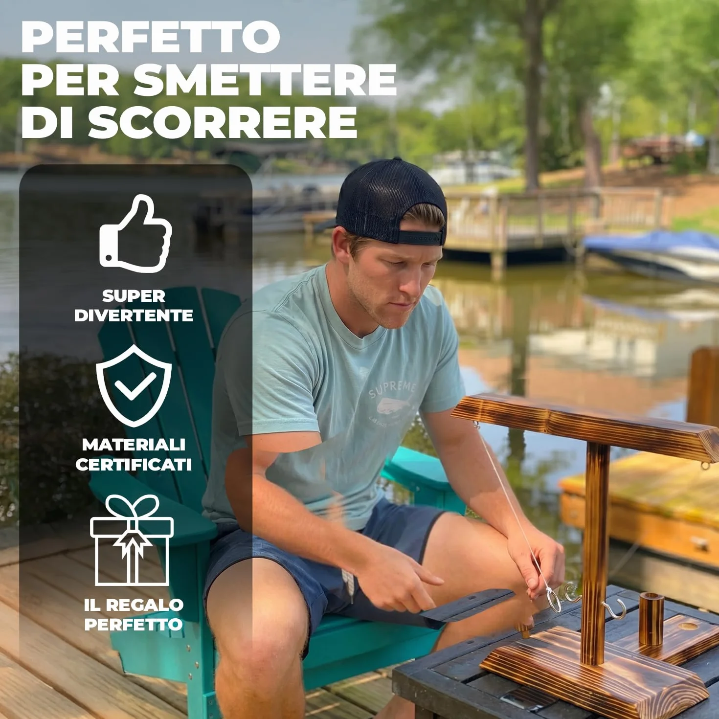 Original Cup Gioco Ring Toss® | Gioco di abilità in Legno | qualità Premium | Lanciatore di Anelli Appeso | Chi sarà Il più Veloce? | all'Interno e all'aperto | Adulti | 100% Legno | SparkL®