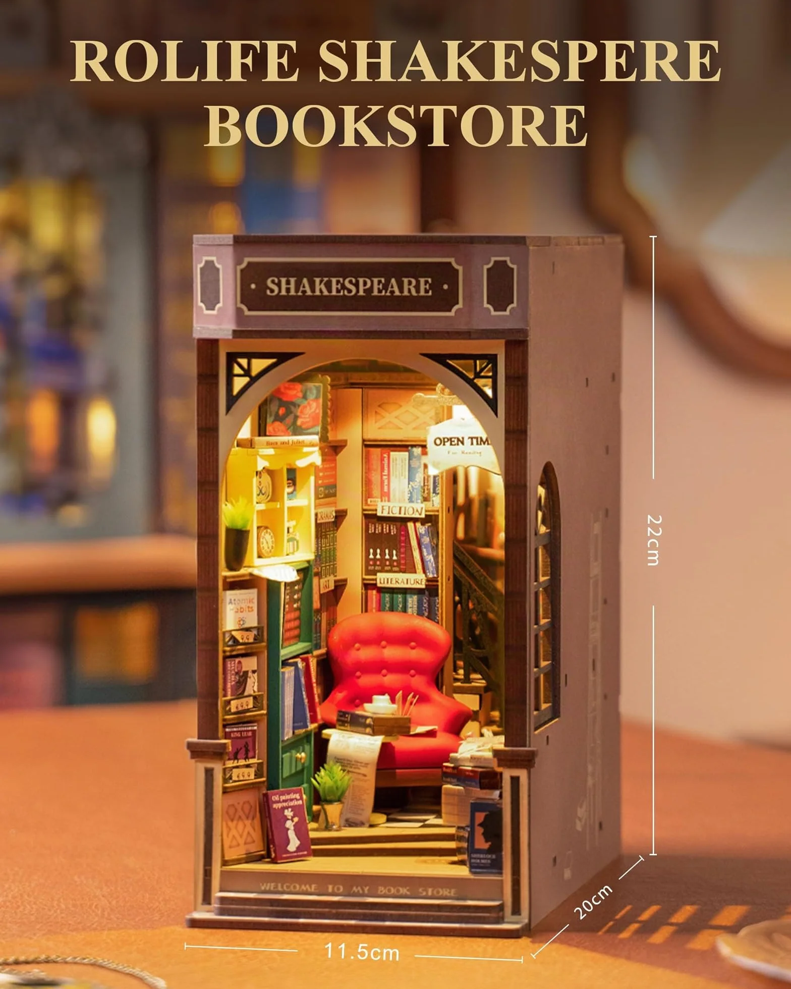 Rolife Book Store Kit Book Nook,Booknook Diorama Shakespeare,Regalo di Decorazione della scrivania per Gli Insegnanti(TGB07)