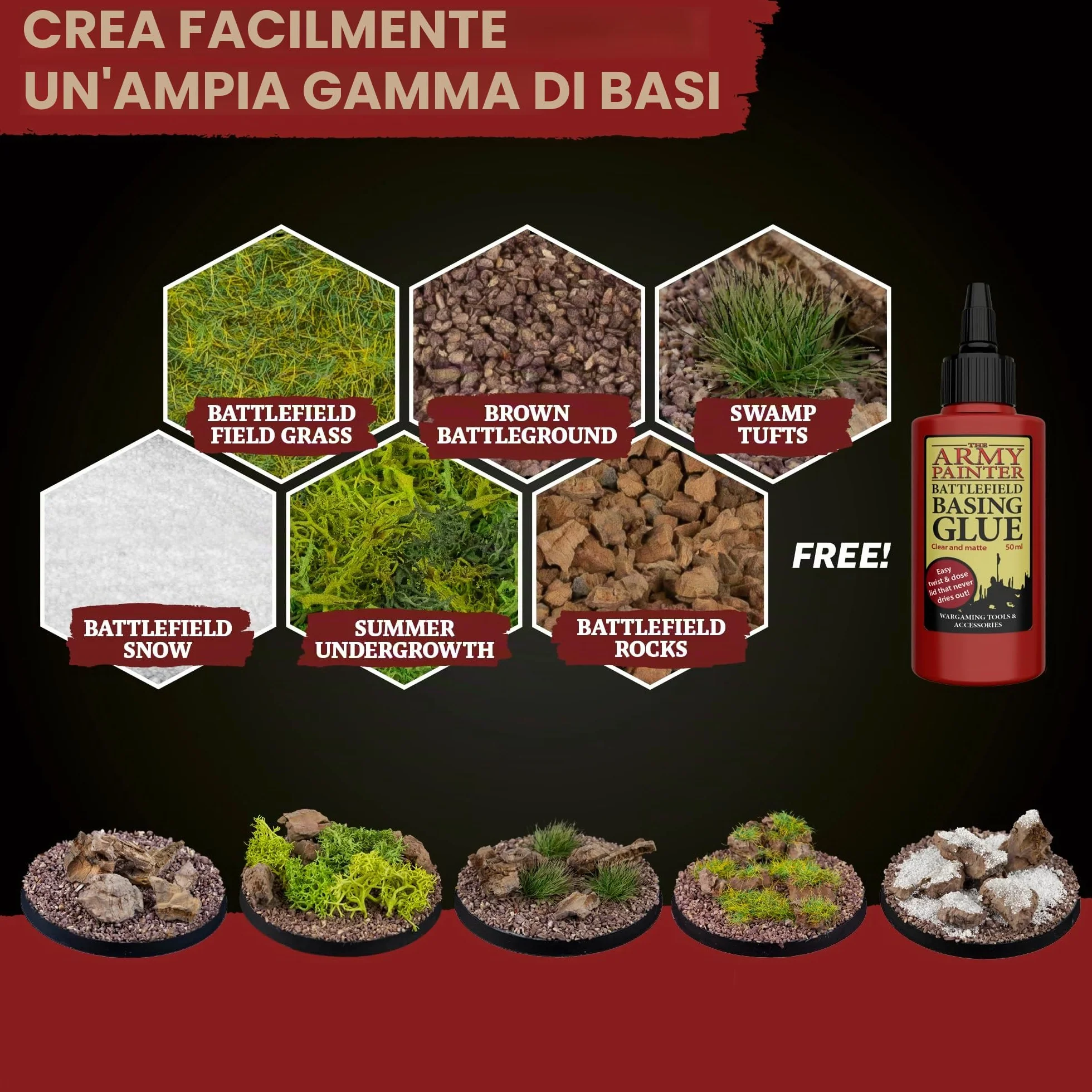 The Army Painter Battlefields Basing Set, Kit Modellismo Con 50ml Pva Colla Per Modellismo, Erba Finta, Battleground Marrone, Sottobosco Estivo, Rocce Da Battaglia E Neve Per Miniature Fantasy
