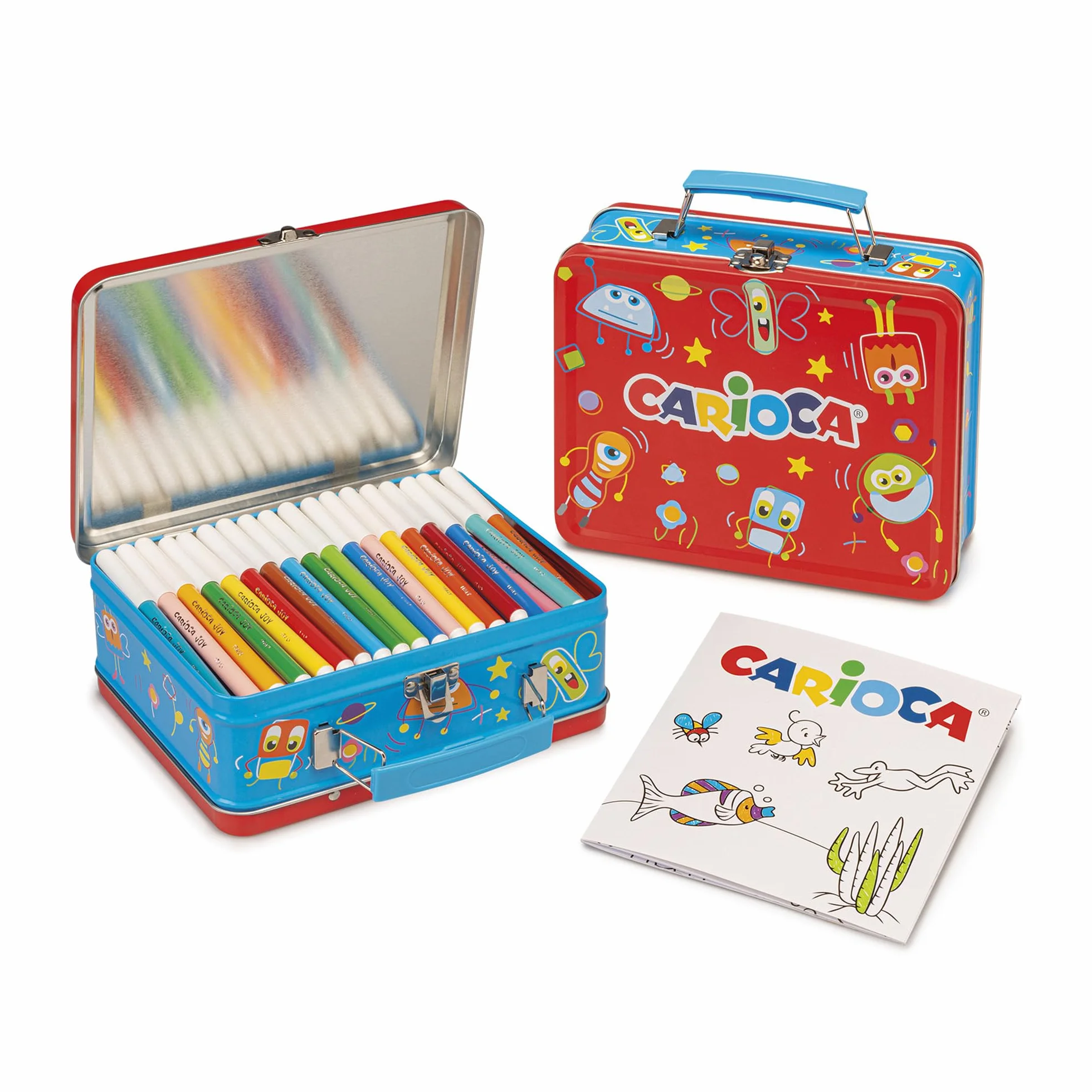 CARIOCA Set Creativo 100 Pennarelli Punta Fine Lavabili Album da Colorare A4 Astuccio Metallo Blu