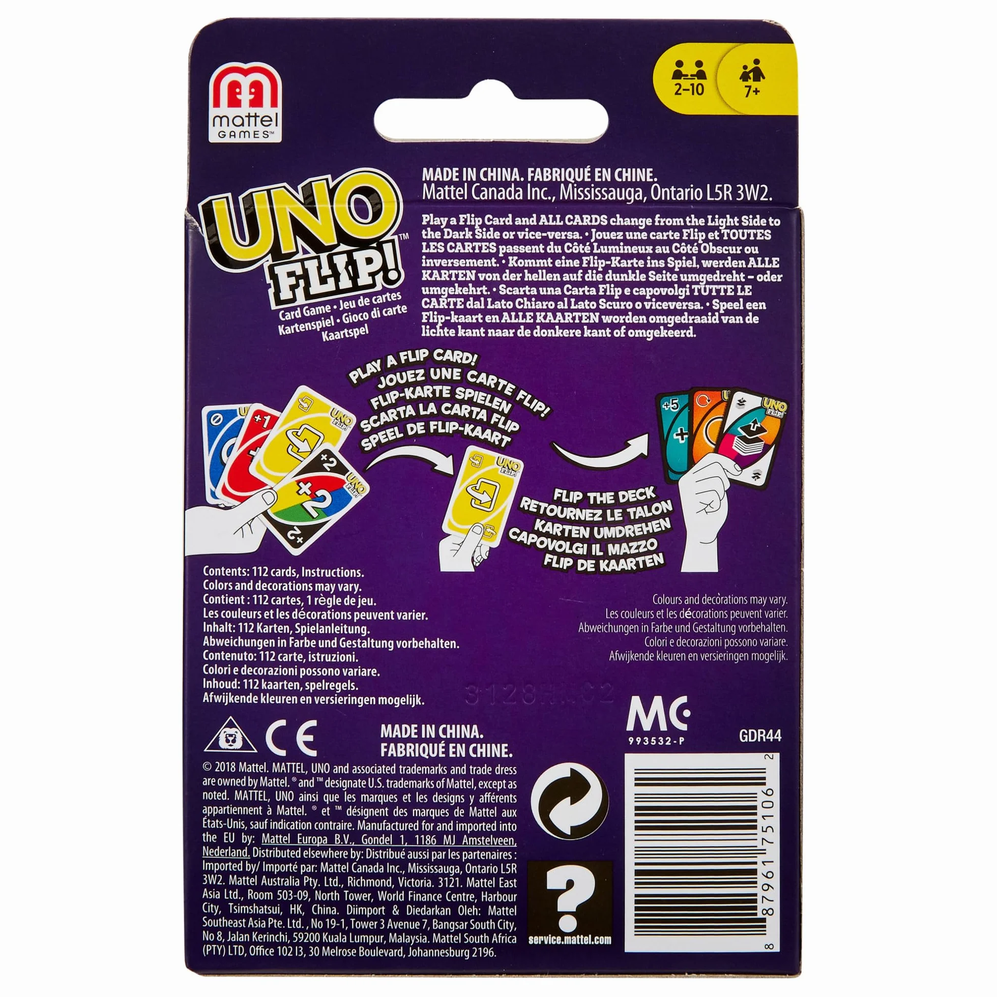 Mattel Games UNO FLIP!, Il mitico gioco di carte per tutta la famiglia in nuova elettrizzante variante, con il mazzo fronte/retro e una carta speciale FLIP, giocattolo per bambini, 7+ anni, GDR44