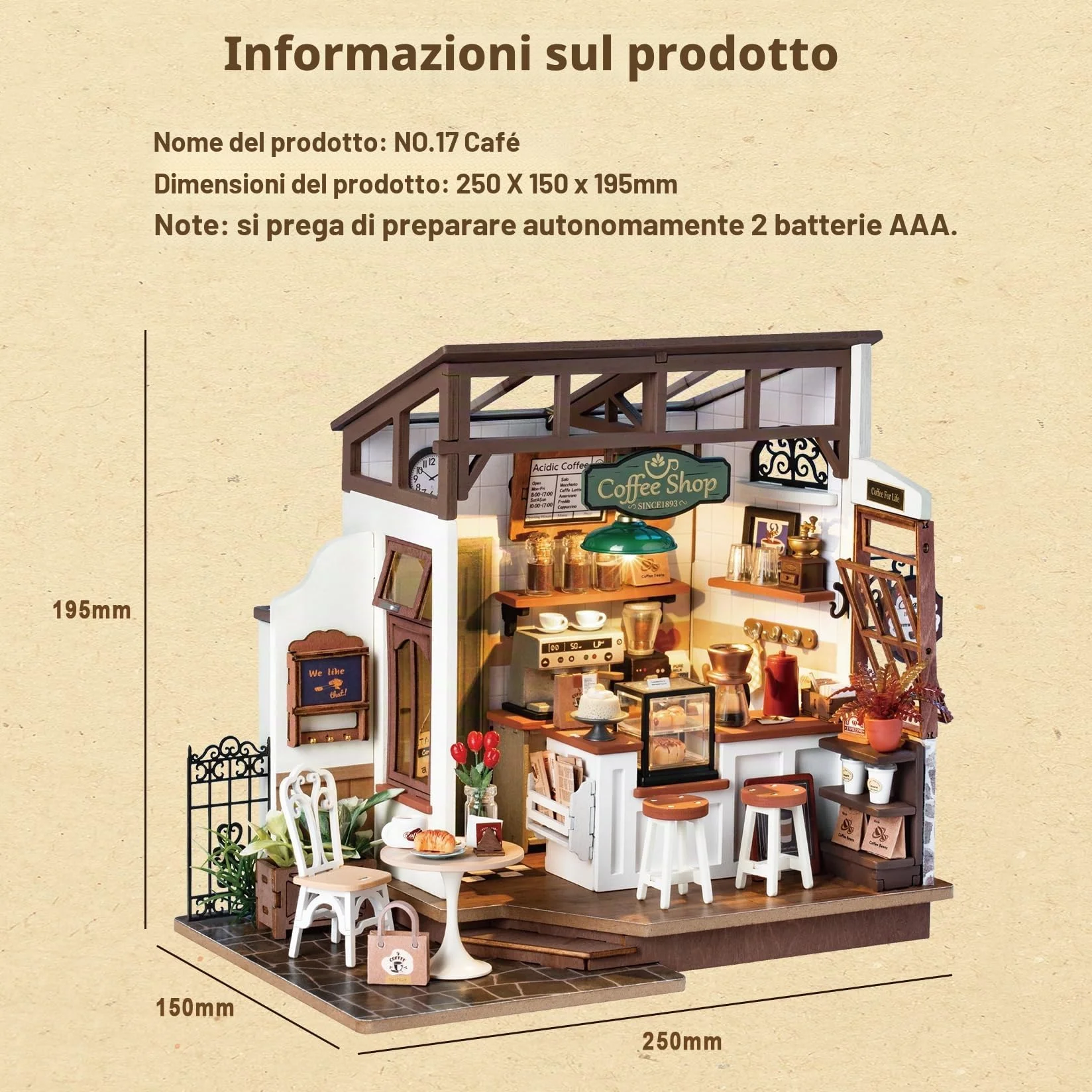 Rolife Casa delle Bambole Casa in Miniatura Regalo di Natale Compleanno per Donne Kit di Modelli per Adulti da Costruire con Accessori (NO.17 Café)