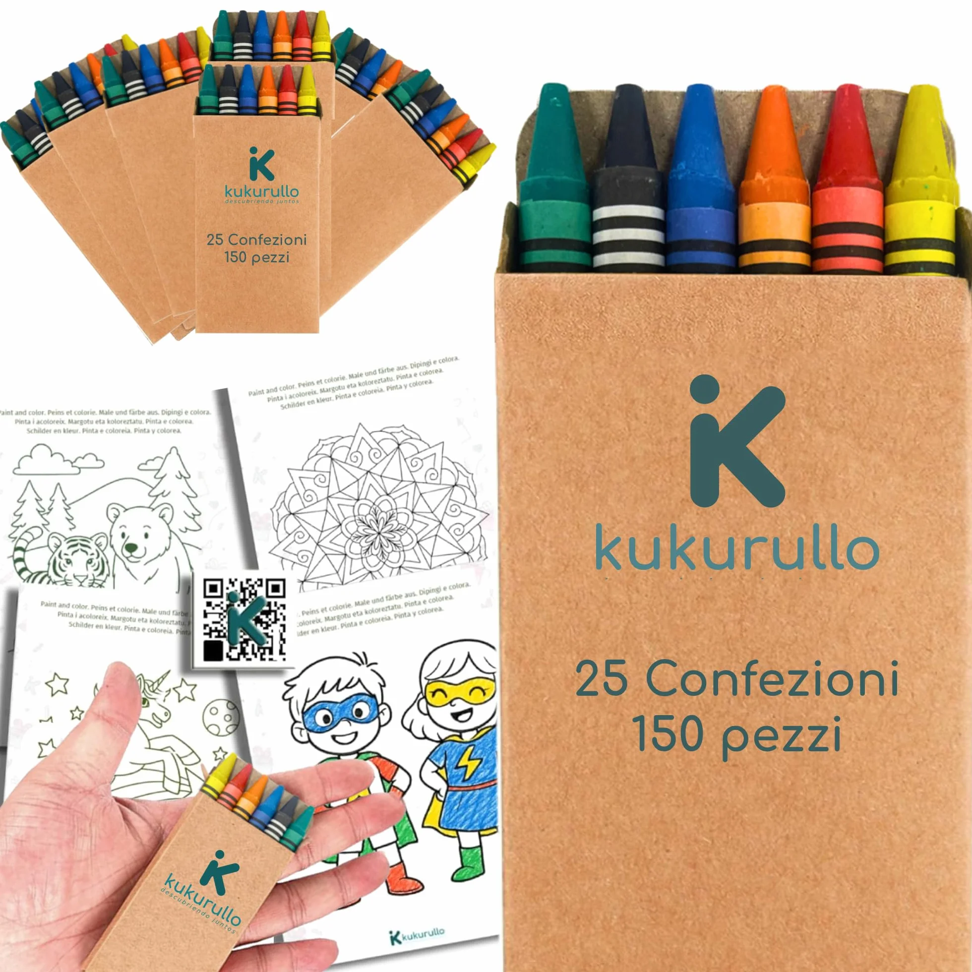 Gadget compleanno bambini - Set di 25 scatole di pastelli a cera colorati - Regalini fine festa per bambini - 6 pastelli per scatola - Perfetti per compleanni e bustine regalo