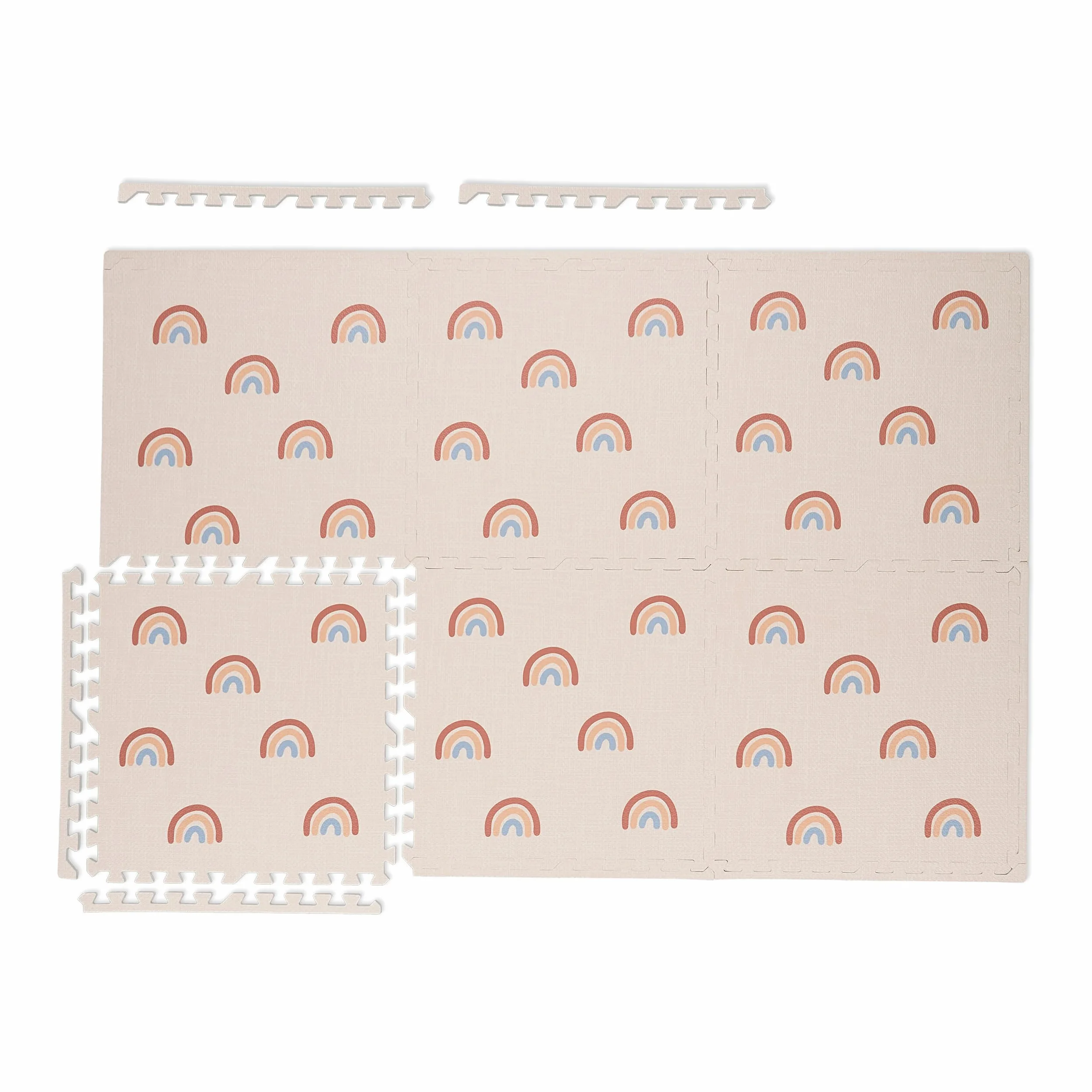 Relaxdays Tappeto Gioco Bambini, 6 Tasselli Puzzle con Arcobaleni, 60x60 cm, Tappetino Gattonare, Tappetone Gomma, Rosa