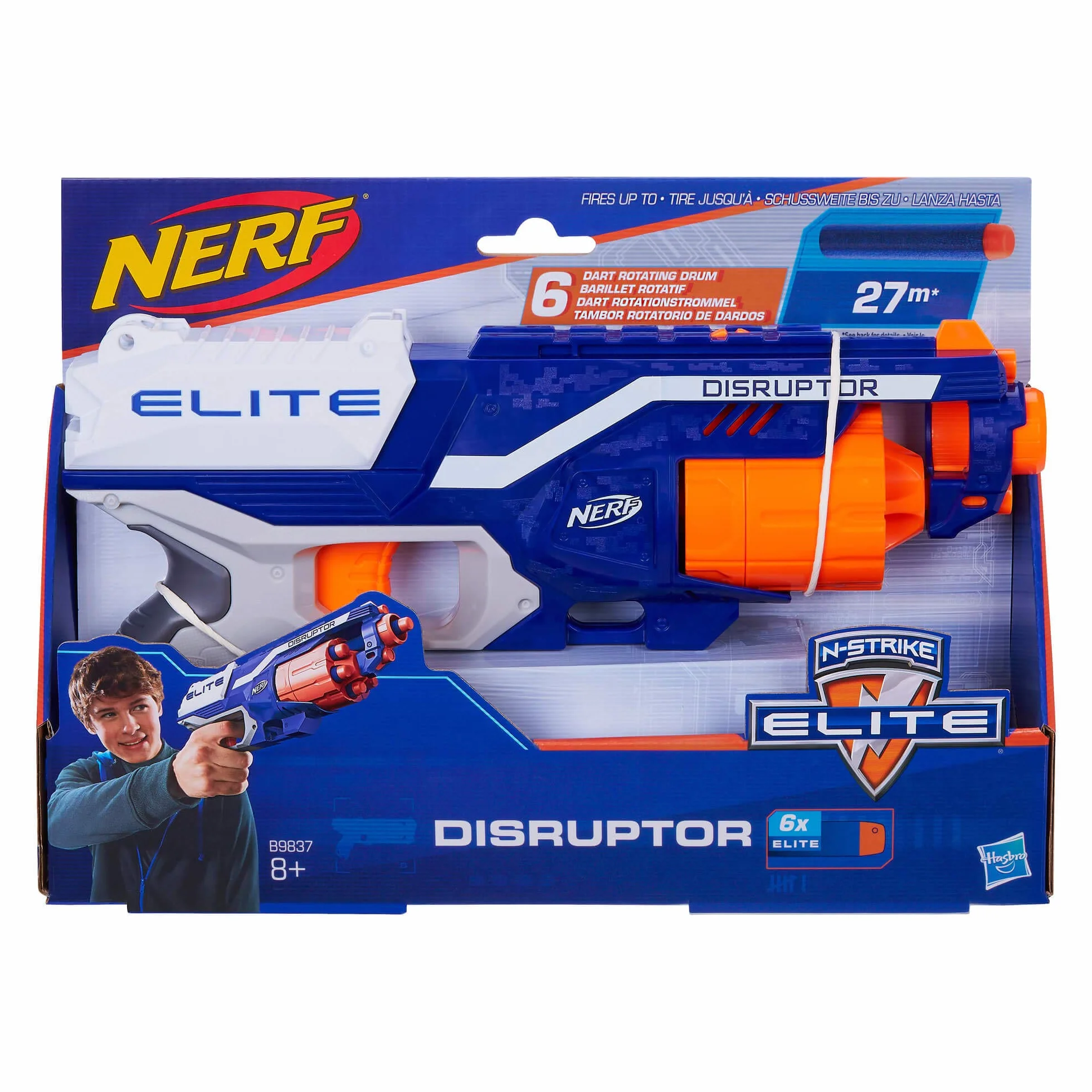 Hasbro Nerf Elite Disruptor Blaster Giocattolo Tamburo Rotante 6 Dardi Blu Arancione 8+