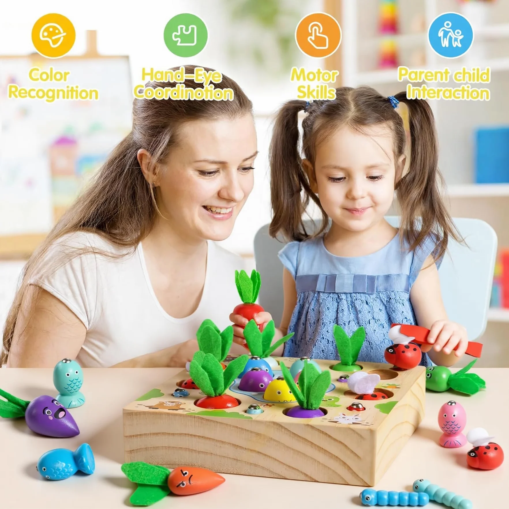 COOLJOY Giochi Montessori 2 3 Anni | 4 in 1 Magnetici di Pesca in Legno Abilità Motorie Giocattoli Educativi | magnetici Gioch| Compleanno Regalo per 2 3 4 Anni Bambini Ragazzi