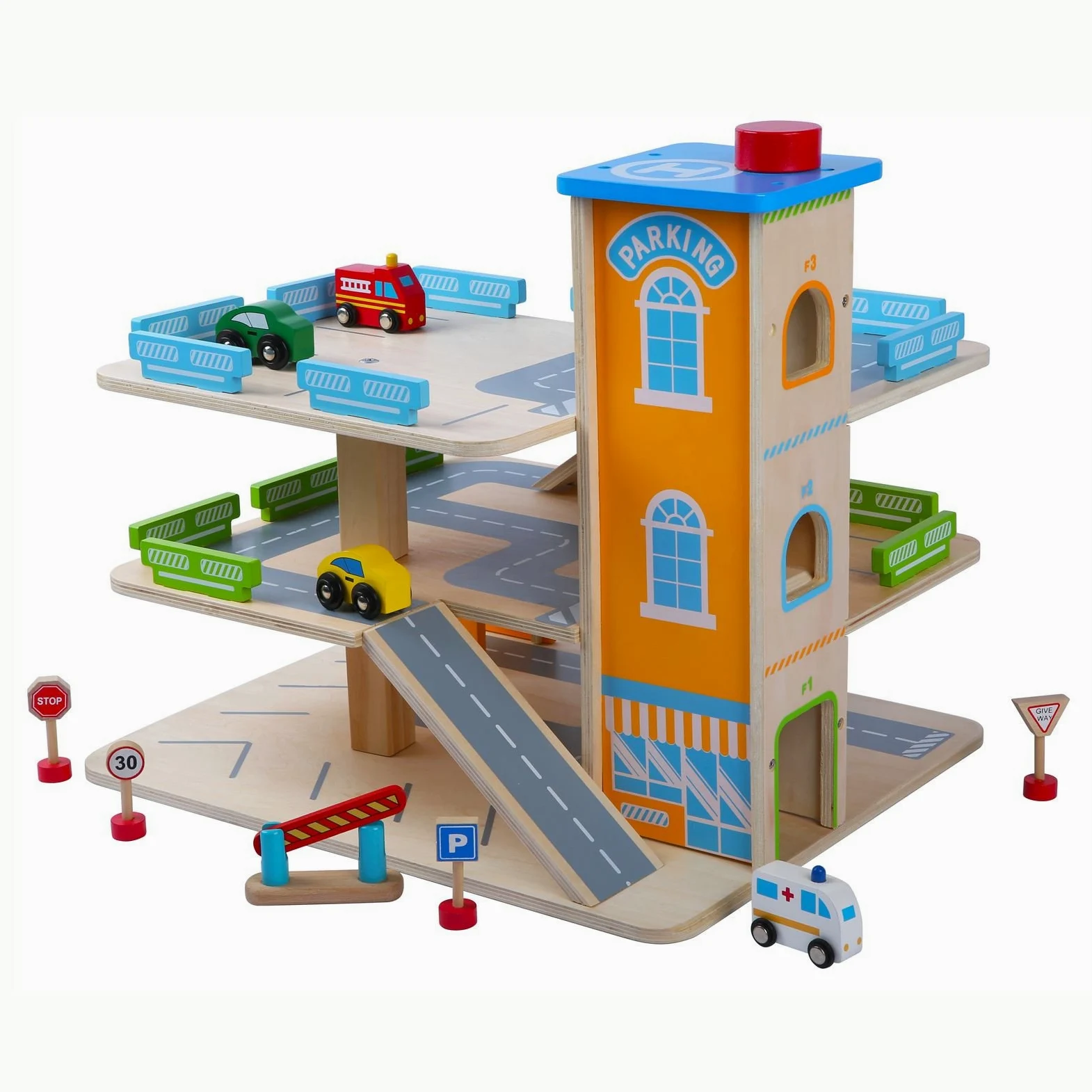 Leomark - Parcheggio per macchinine con ascensore, in legno