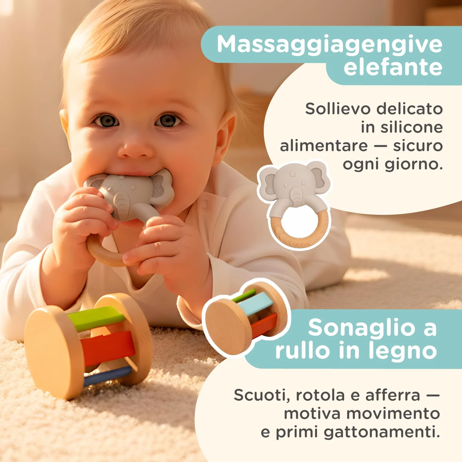 Nene Toys Giocattoli Montessori per Bebè 6–12 Mesi – Giochi Educativi Sensoriali in Legno – Scatola della Permanenza, Torre da Impilare, Libro in Stoffa, Massaggiagengive, Sonaglio & Blocchi Morbidi