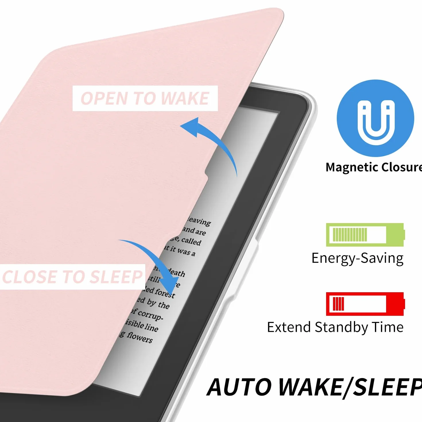 YoungMe Custodia girevole a 360 gradi per Kobo Clara BW 2024 da 6", design magnetico staccabile, supporto regolabile, retro trasparente, con funzione di accensione e spegnimento automatico (rosa)