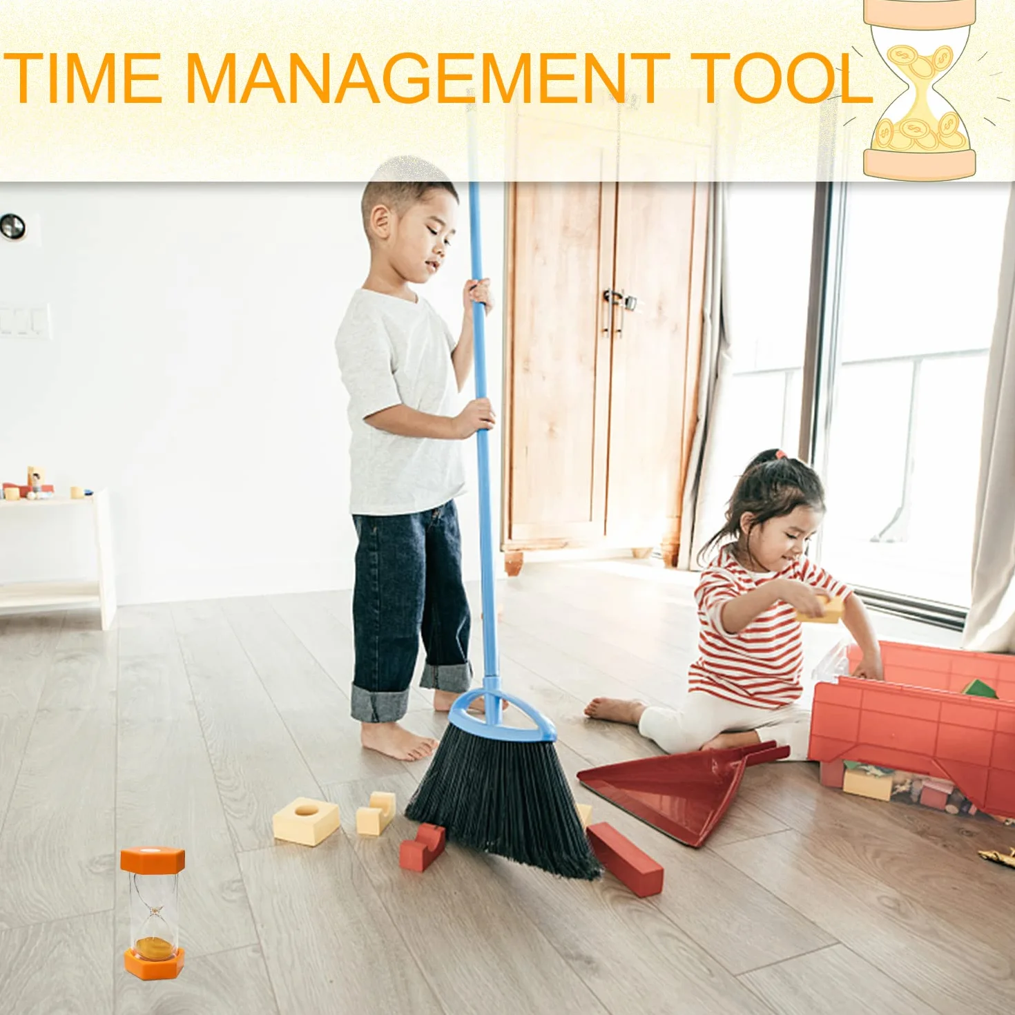 Clessidra con sabbia, timer per bambini, timer da cucina, decorazione per la gestione del tempo, clessidre colorate, perfetto in casa, classe, cucina, ufficio, giochi, 15 minuti, arancione