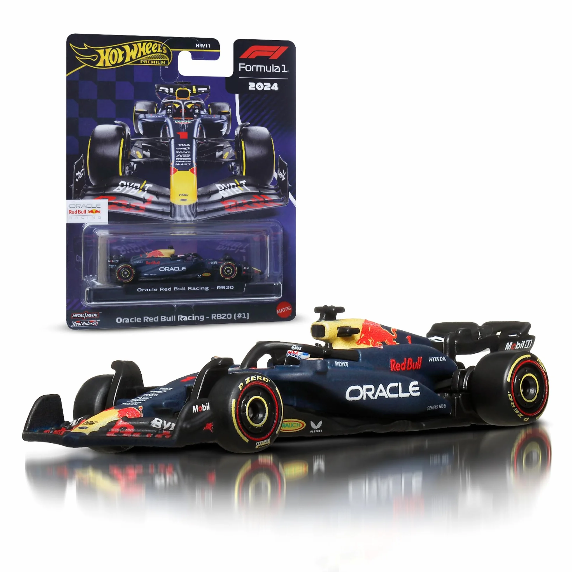 Hot Wheels Premium - Formula 1 auto da corsa, Oracle Red Bull Racing RB20, modellino die-cast in scala 1:64 da collezione, con pneumatici Real Riders, carrozzeria e telaio in metallo, JBM12