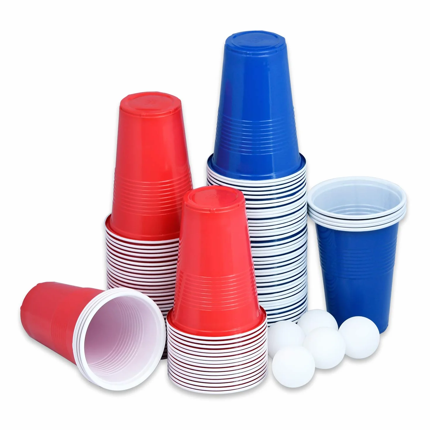 FIVMEN Beer Pong - Set di 100 tazze e 5 palline per giochi di bere, giochi di festa, giochi di lancio e giochi classici