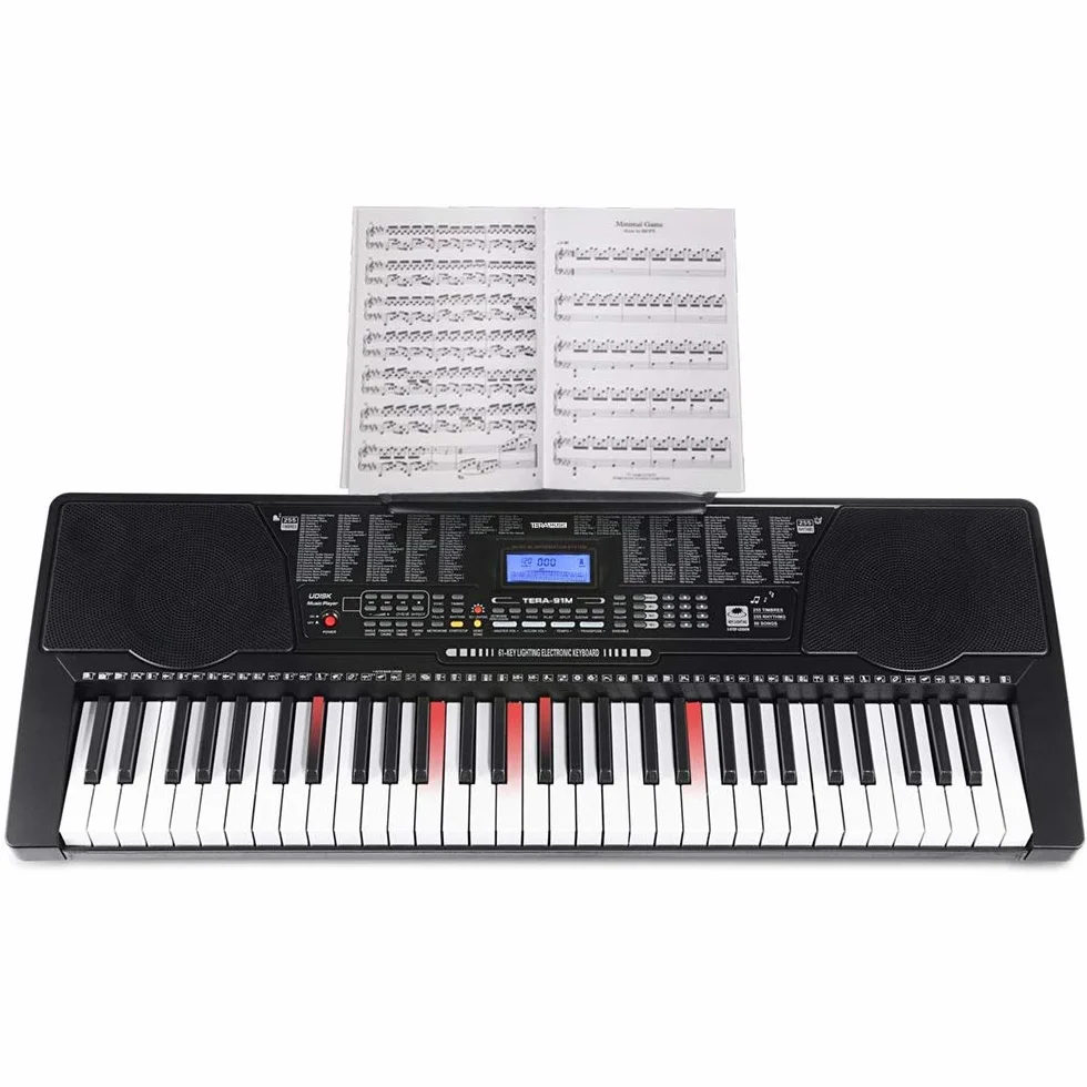 Bakaji Tastiera Musicale Pianola Elettronica 61 Tasti Luminosi Pianoforte Multifunzione con Supporto Sgabello e Cuffie 255 Ritmi50 Brani Ingresso AUX e Leggio per Smartphone/Tablet