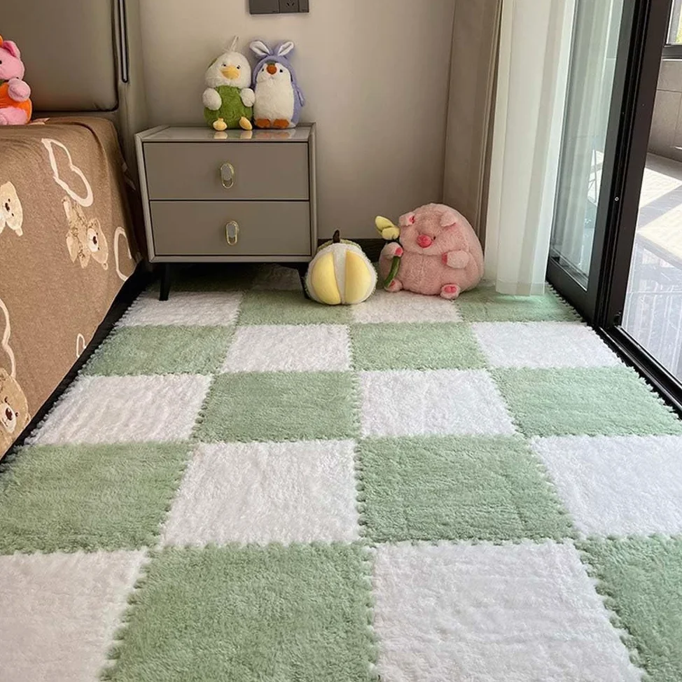 Tappetino, 12 pezzi Piastrelle per moquette ad incastro in peluche, piastrelle antiscivolo in schiuma EVA, per la stanza dei giochi dei bambini, 30x30 cm (A)