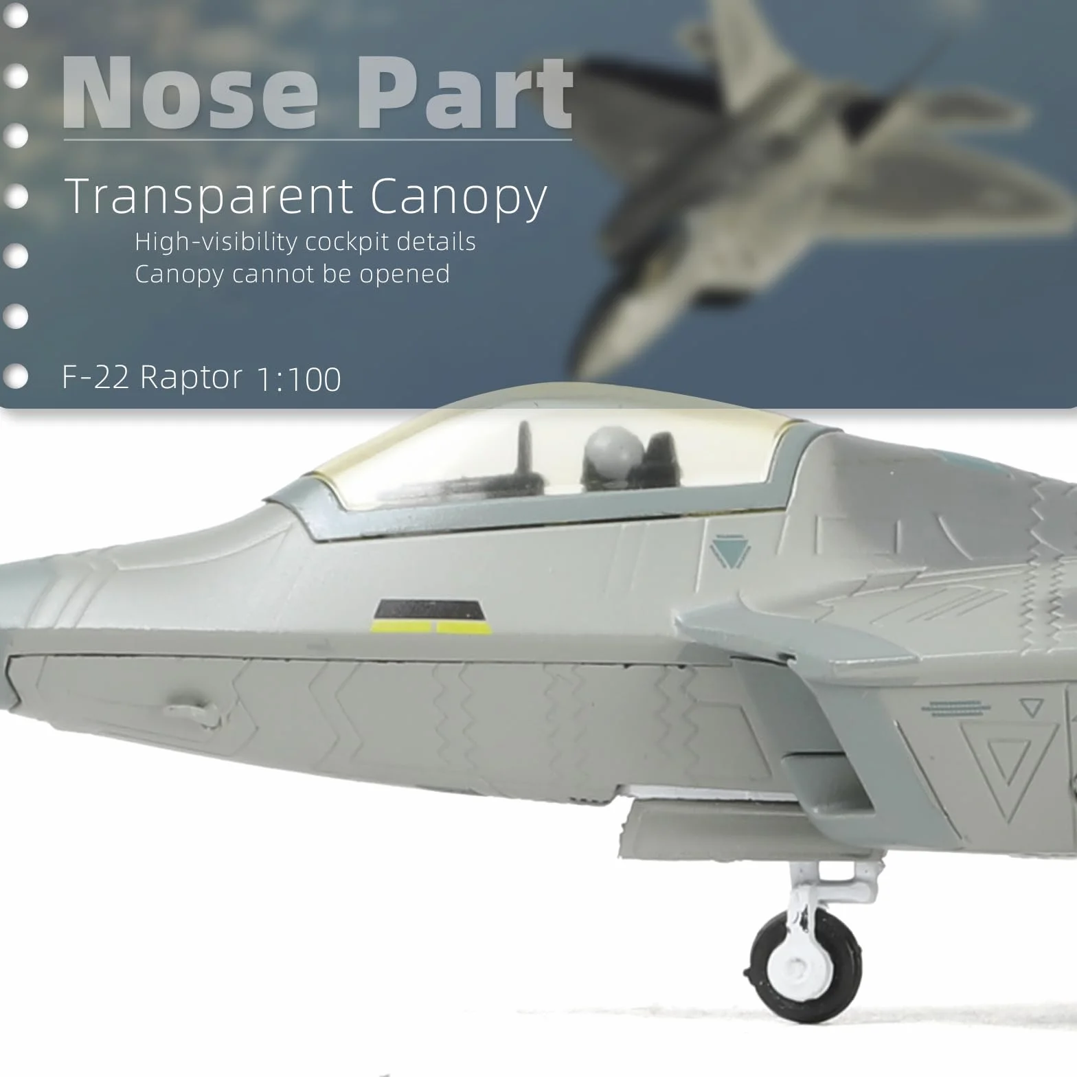 NUOTIE F22 Raptor 1:100 Modellino in metallo pressofuso Aereo da combattimento stealth con supporto
