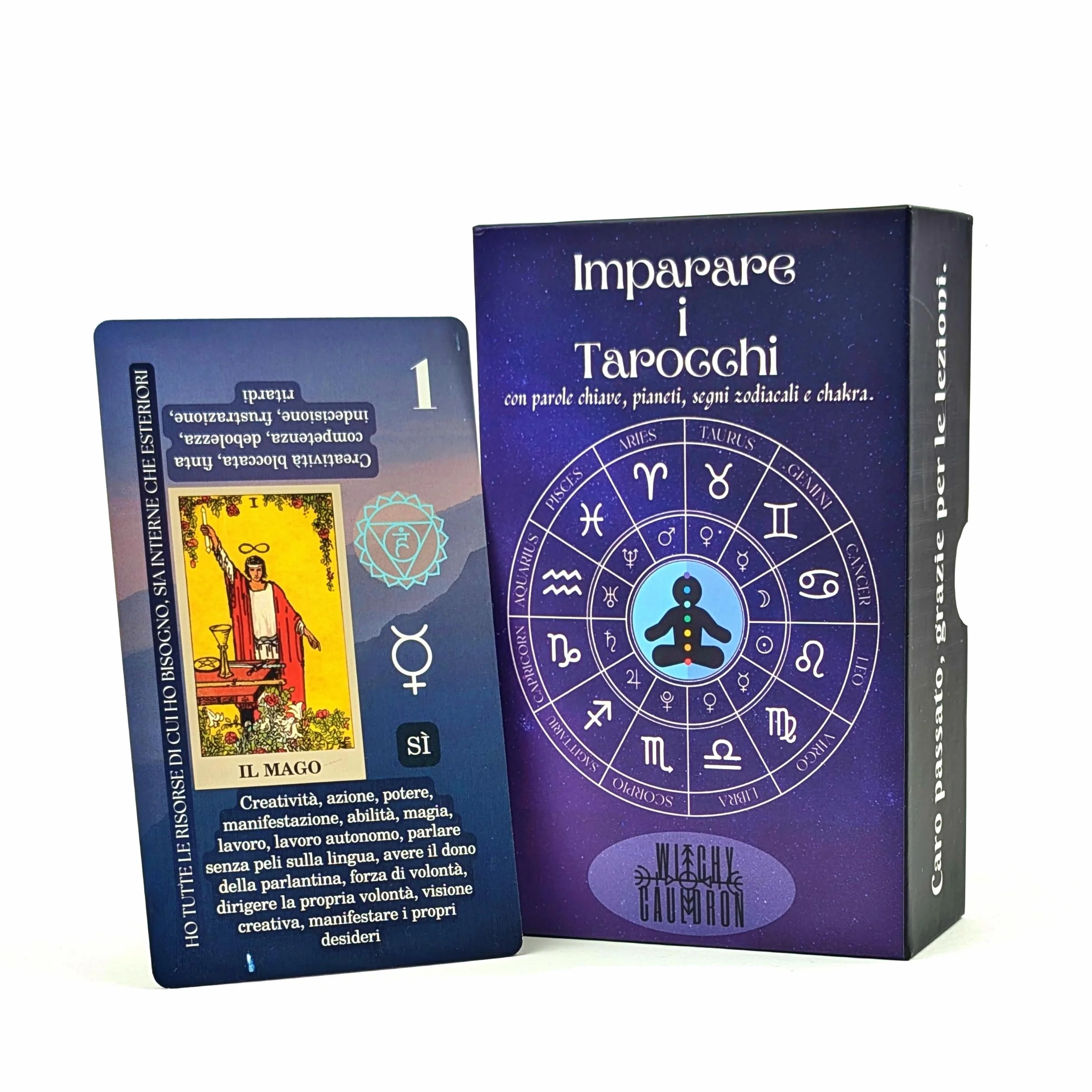 Witchy Cauldron Imparare i Tarocchi con parole chiave pianeti segni zodiacali chakra