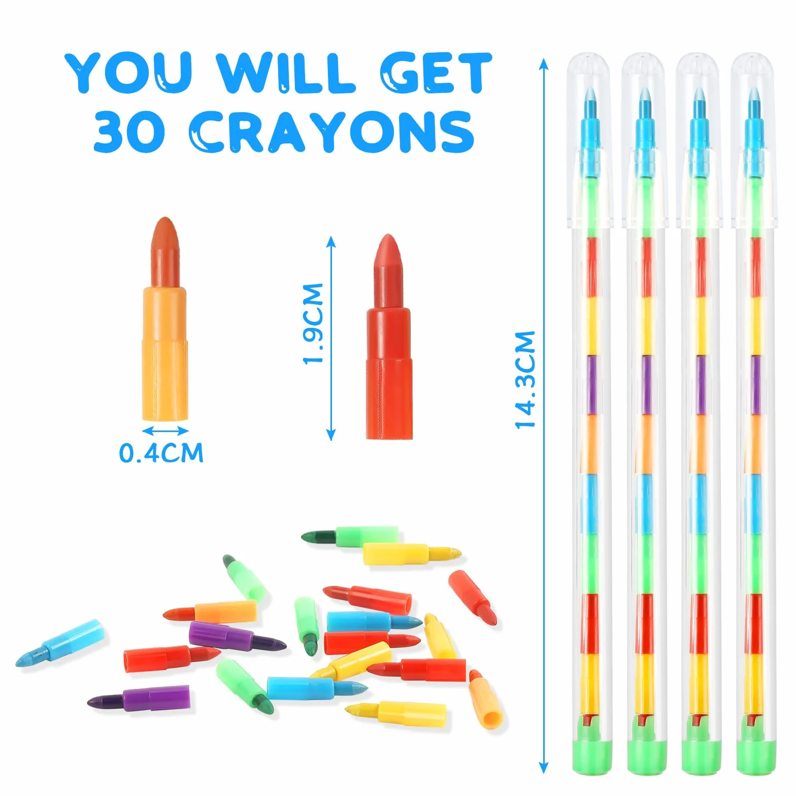 Vicloon 30 Pezzi Pastelli a Cera impilabili, Pastelli Impilabili Colorati, per Cancelleria Scuola Creativo, Regali per Feste di Compleanno, Gadget Compleanno Bambini, 11 Colori
