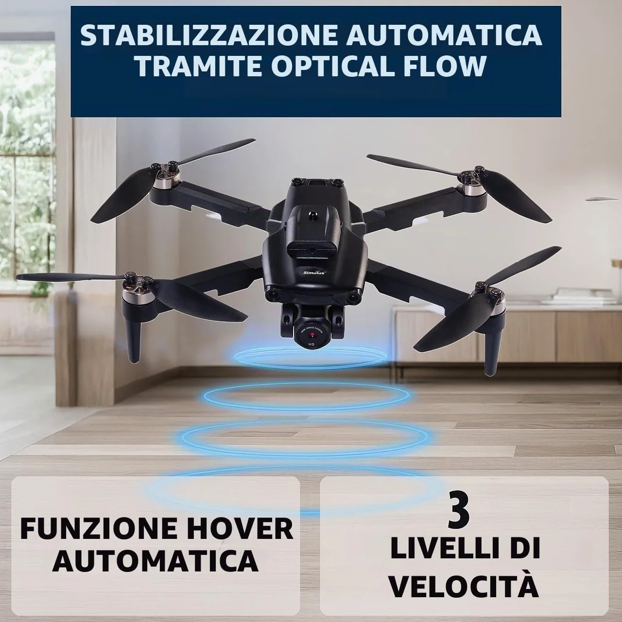 Simulus quadricottero: Droni RC Wi-Fi, pieghevole, con telecamera HD (drone quadricottero, drone pieghevole quadcopter, LED)