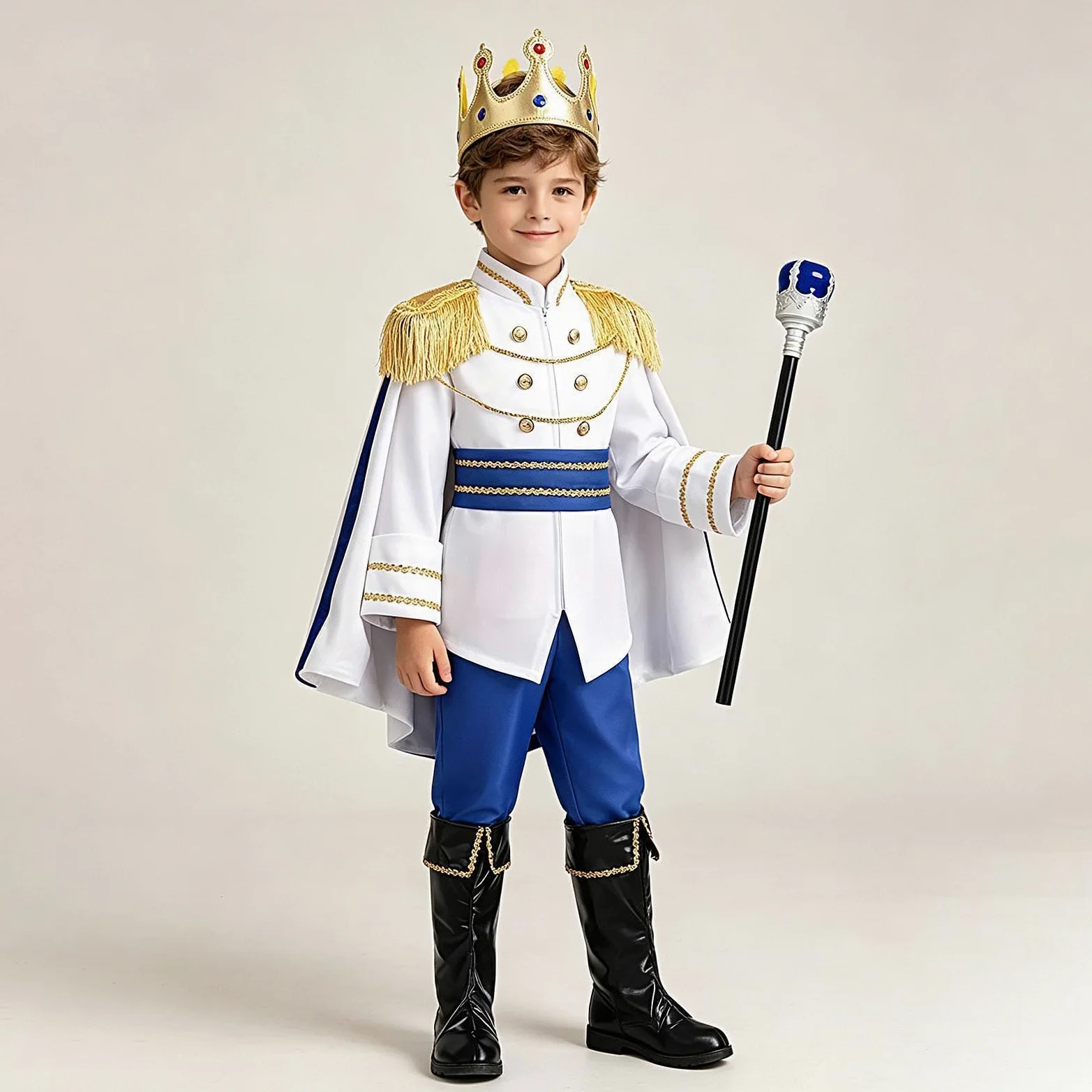 Costume da Re per Bambini Costume Reale Medievale di Halloween con Mantello | Vestito Da Festa E Di Ruolo per Bambini Festa Carnevale Uso Quotidiano Foto di Scena Oggetti di Scena Celebraz