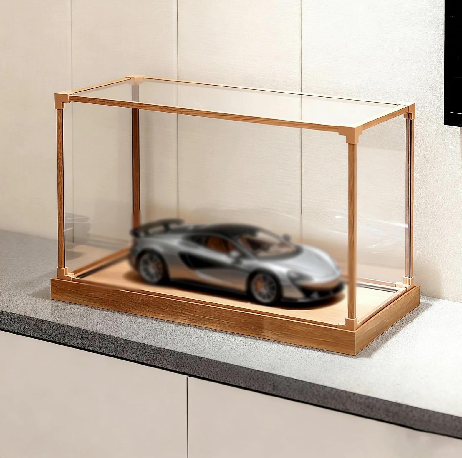 Vetrina extra lunga in acrilico per modellini di auto, impilabile, contenitore in legno e C Sto per bambole e modelli alimentari (60 x 50 x 50 cm 61 x 50 x 50 cm)