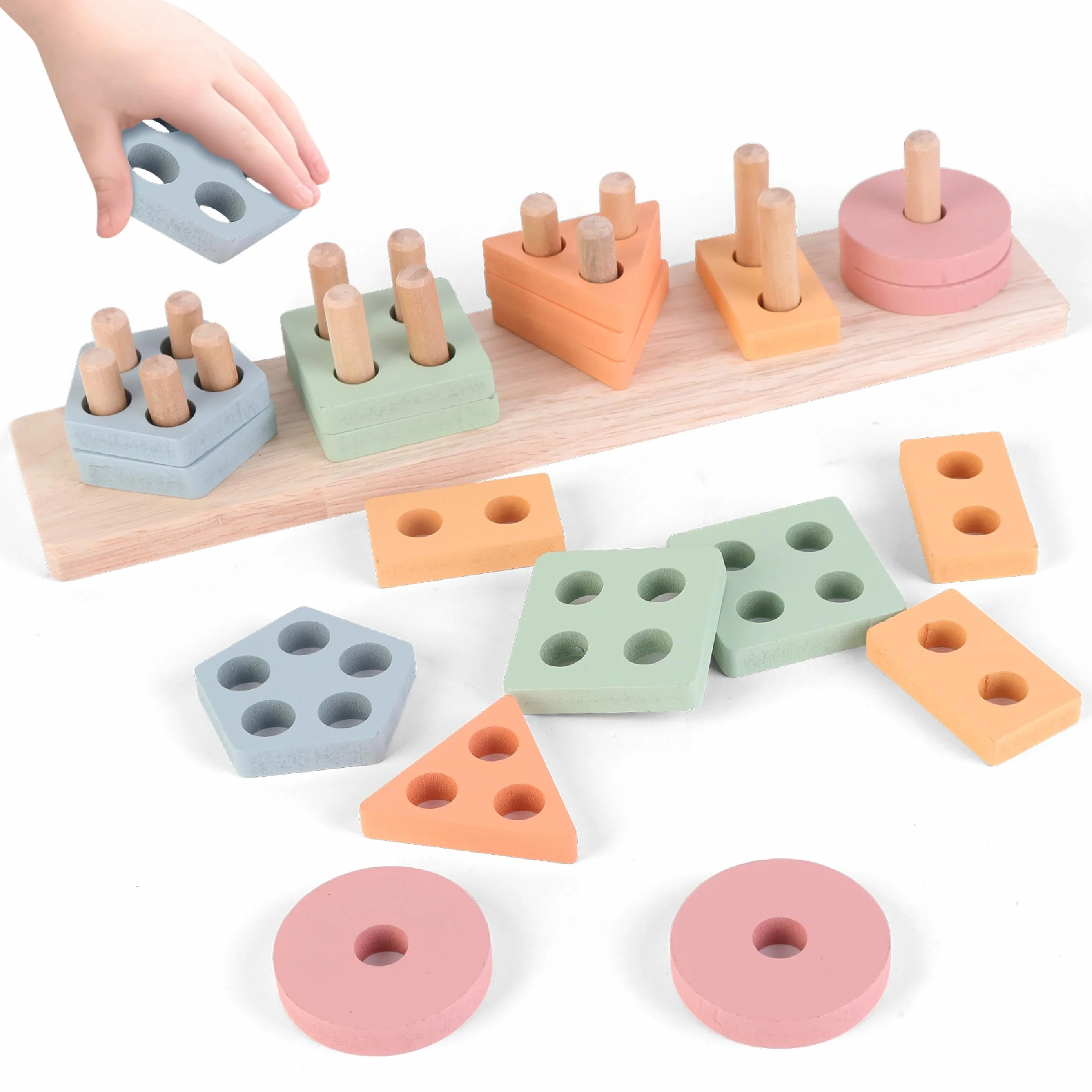 SUPERBE BEBE Giocattolo Montessori in legno per impilare e ordinare per neonati e bambini dai 3 anni - Attività e sviluppo - Colori pastello - Giochi educativi - Regalo di compleanno